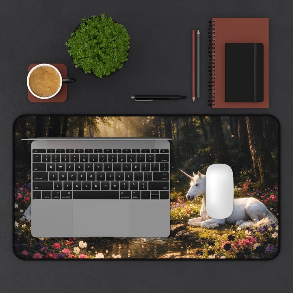 Enchanted Unicorn Forest Desk Mat — Serene Woodland Mouse Pad