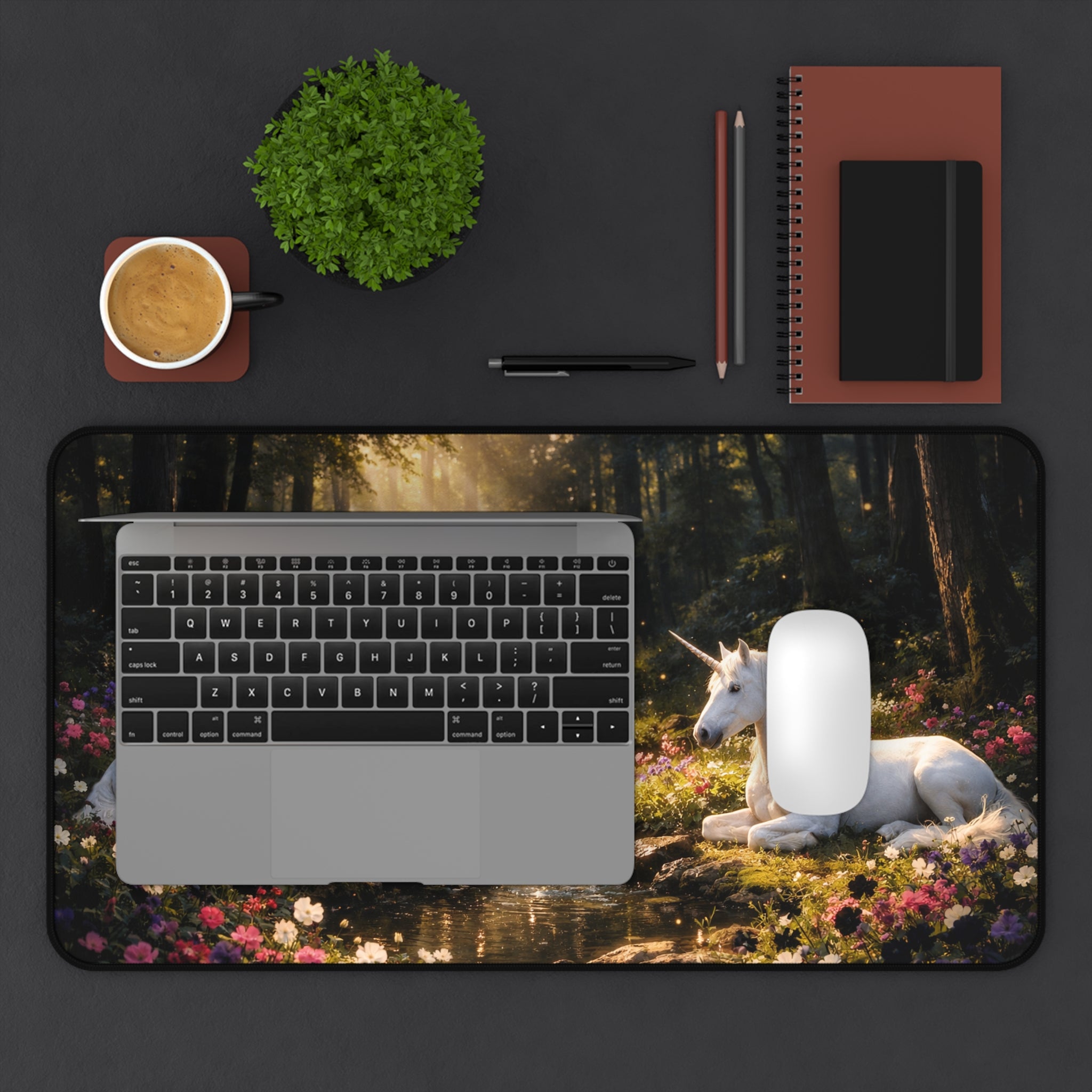 Enchanted Unicorn Forest Desk Mat — Serene Woodland Mouse Pad