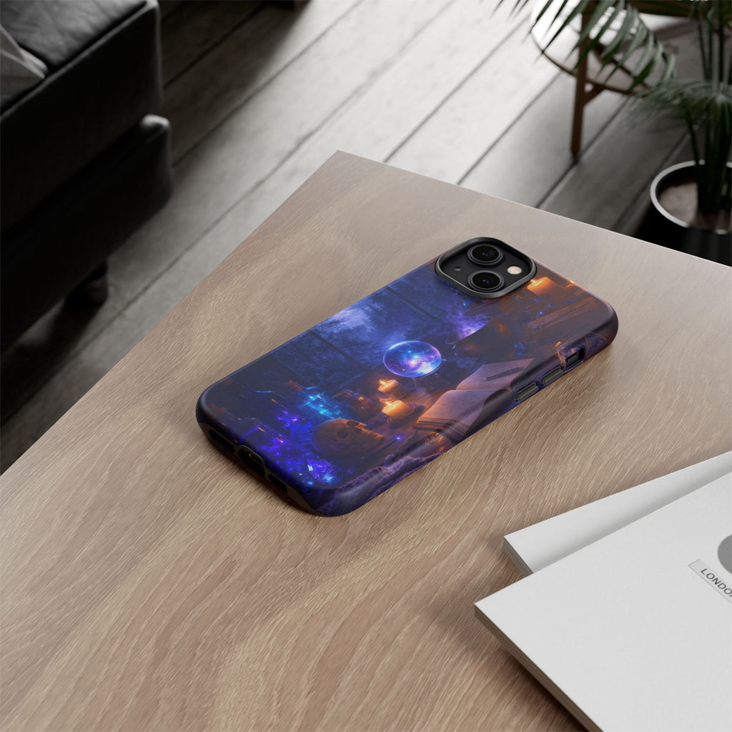 Arcane Alchemist Crystal Ball Phone Case — Midnight Candlelit Study Design