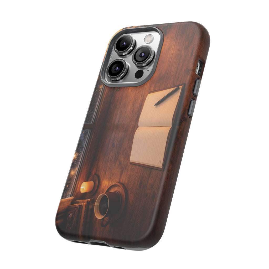Cozy Writer’s Desk Phone Case — Cozy Notebook & Coffee Woodgrain Design