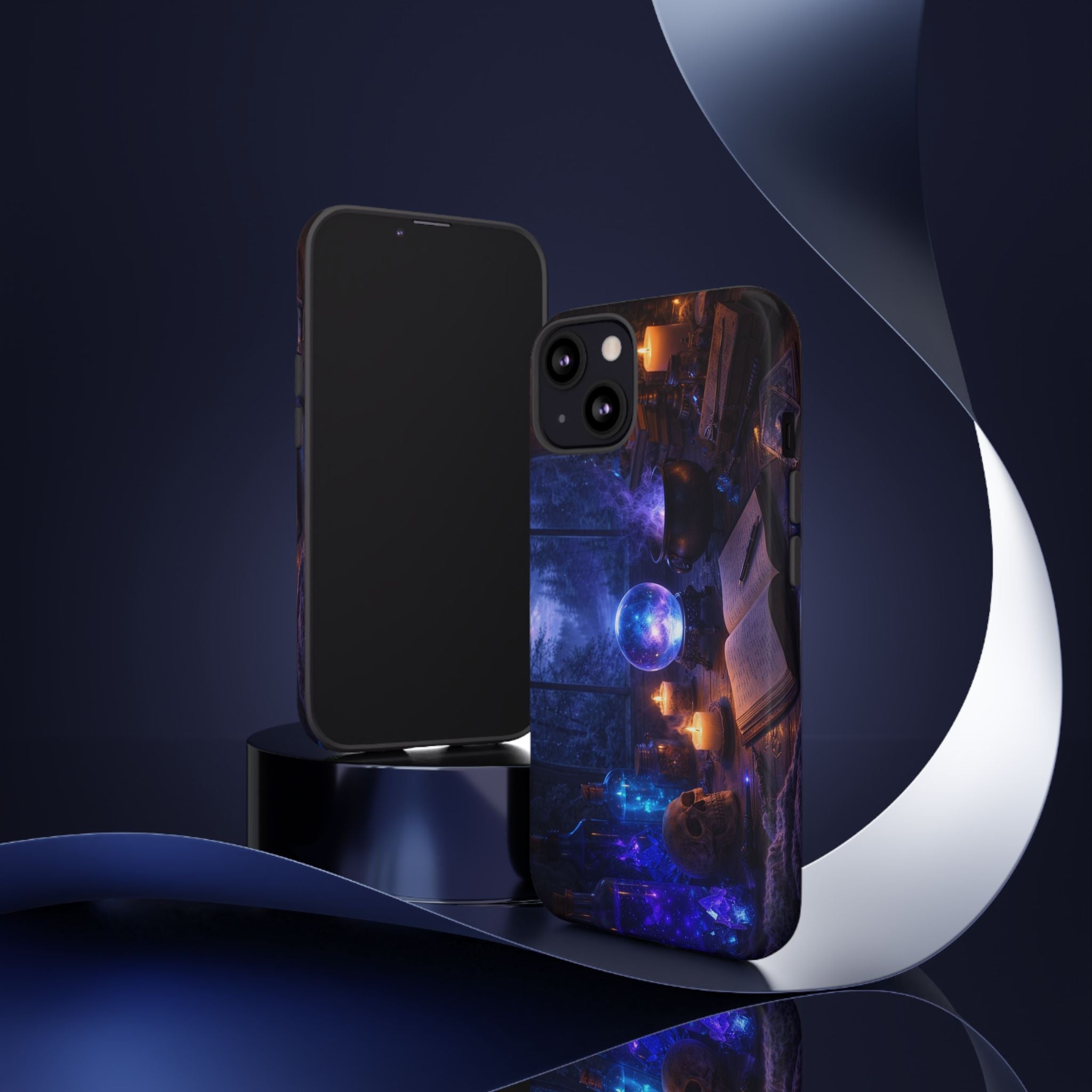 Arcane Alchemist Crystal Ball Phone Case — Midnight Candlelit Study Design
