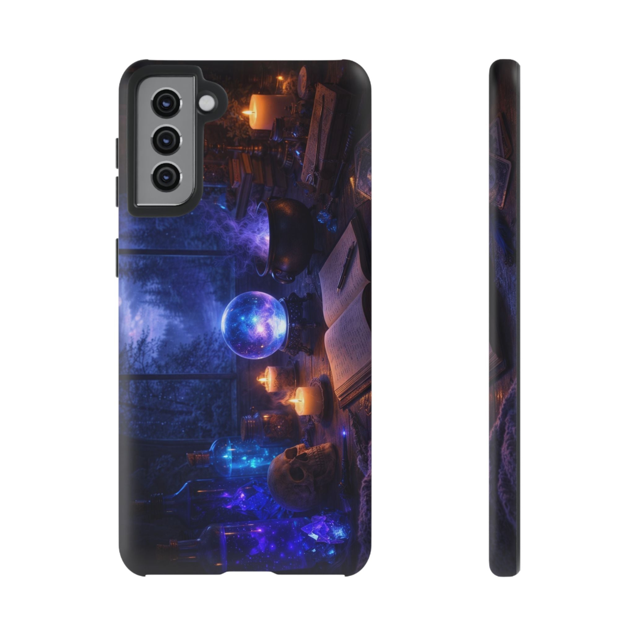 Arcane Alchemist Crystal Ball Phone Case — Midnight Candlelit Study Design