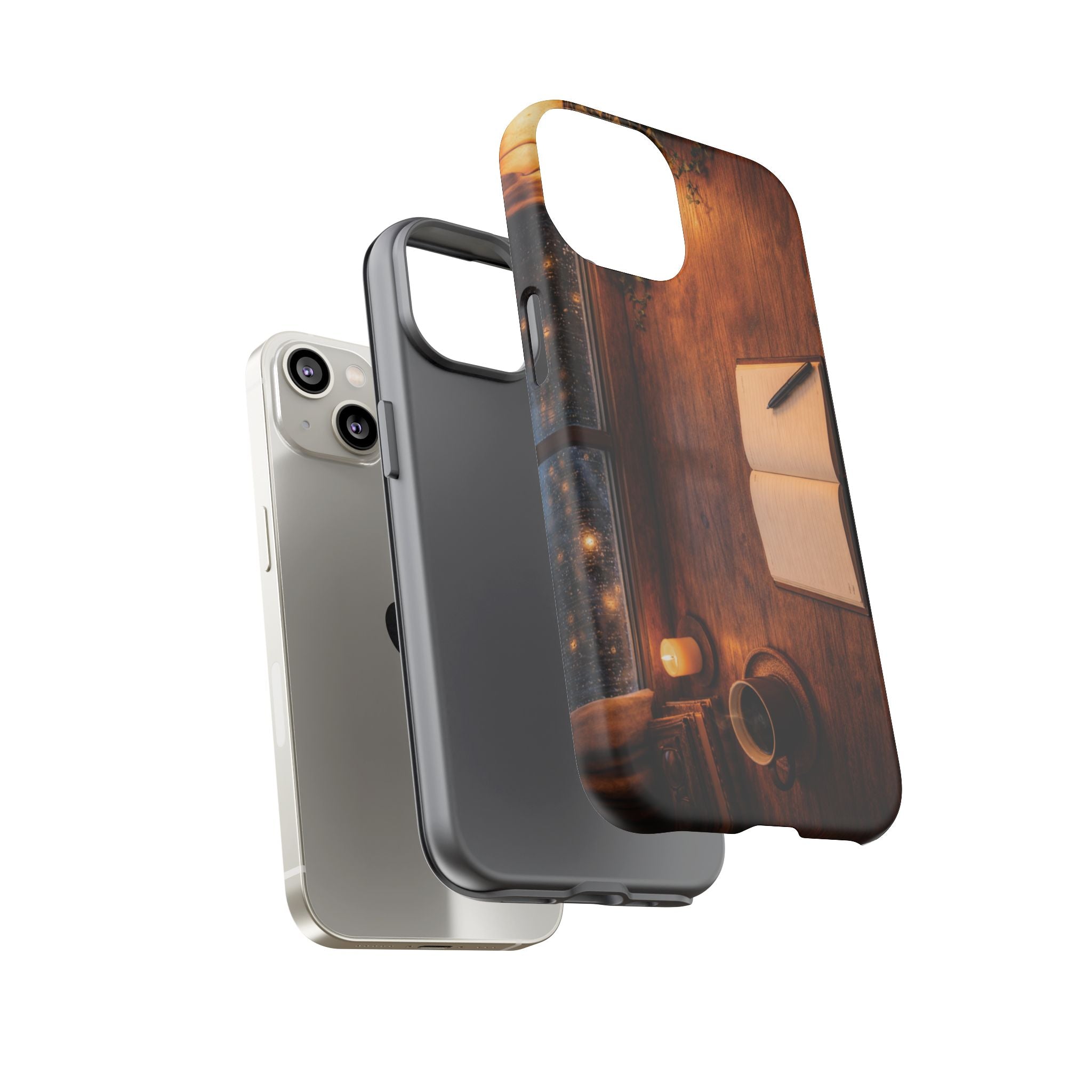 Cozy Writer’s Desk Phone Case — Cozy Notebook & Coffee Woodgrain Design