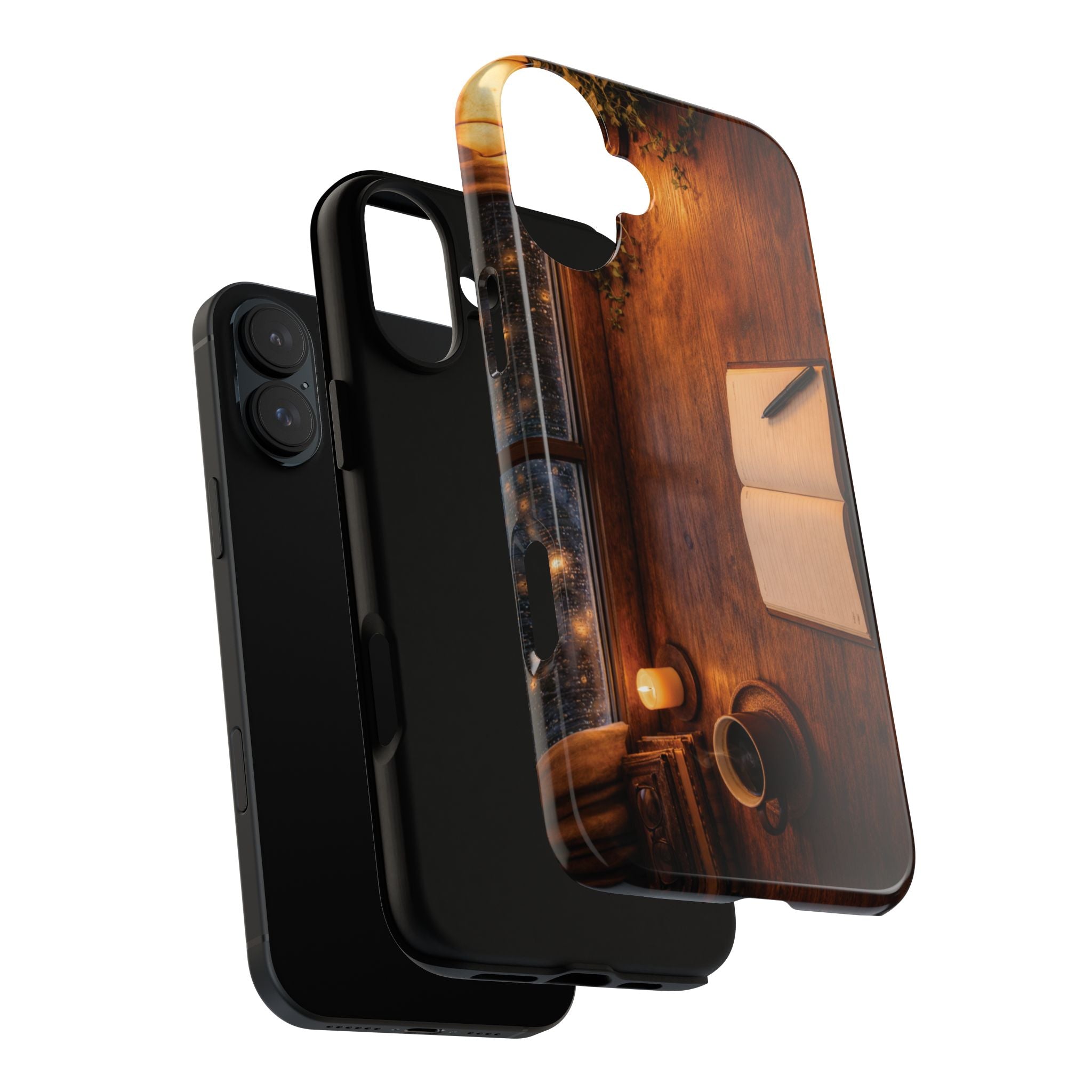 Cozy Writer’s Desk Phone Case — Cozy Notebook & Coffee Woodgrain Design