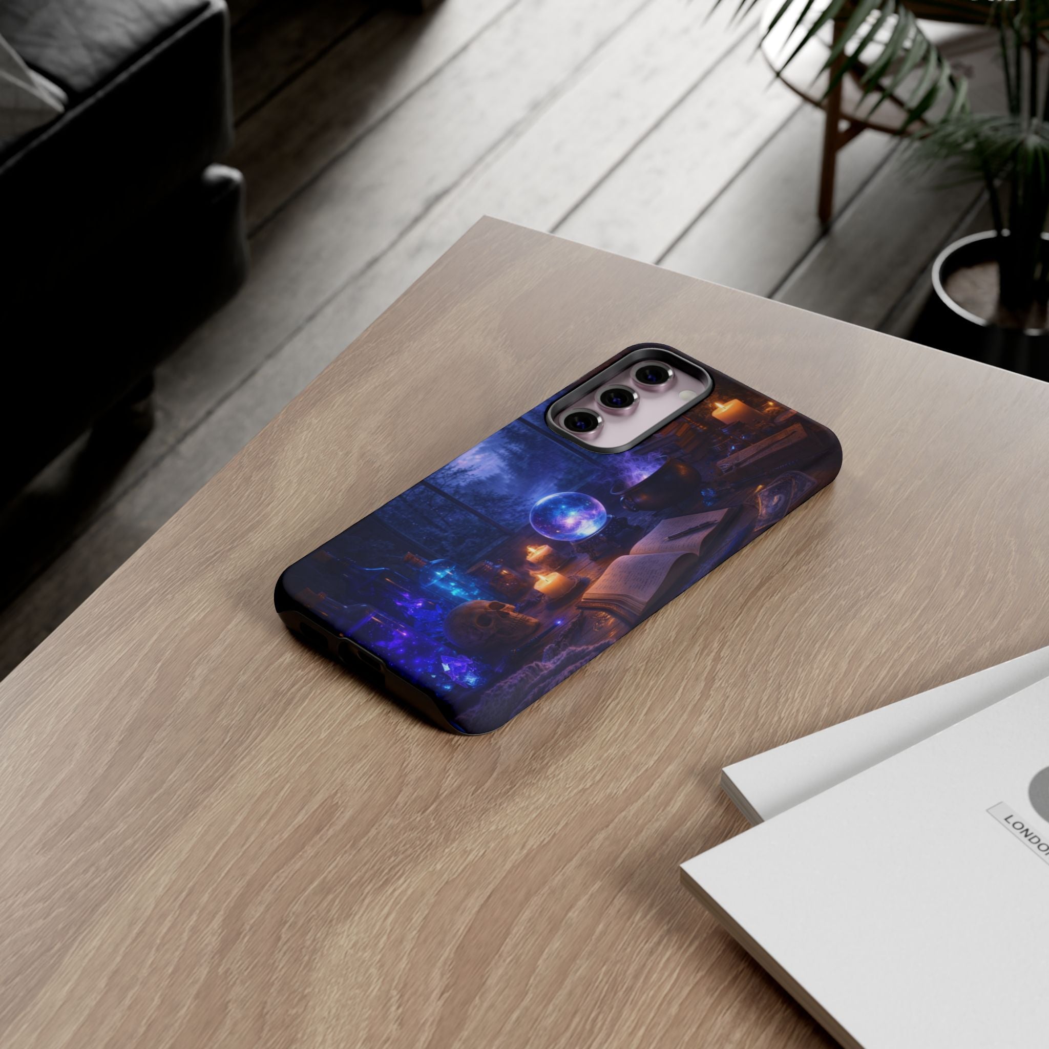 Arcane Alchemist Crystal Ball Phone Case — Midnight Candlelit Study Design