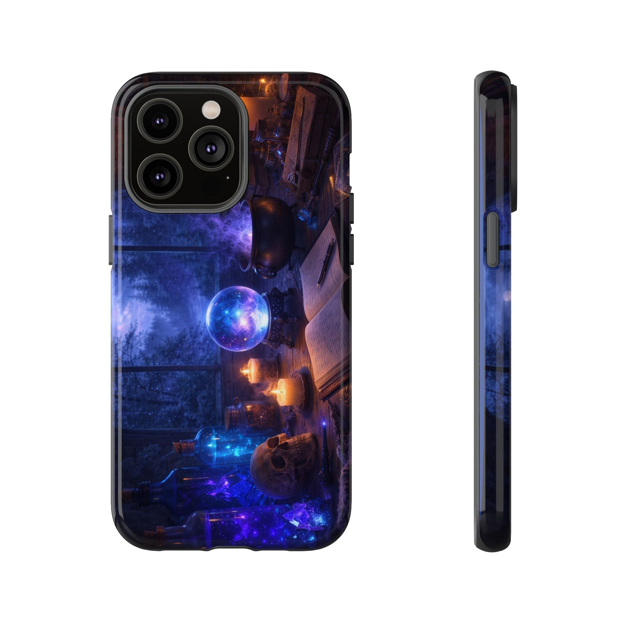 Arcane Alchemist Crystal Ball Phone Case — Midnight Candlelit Study Design
