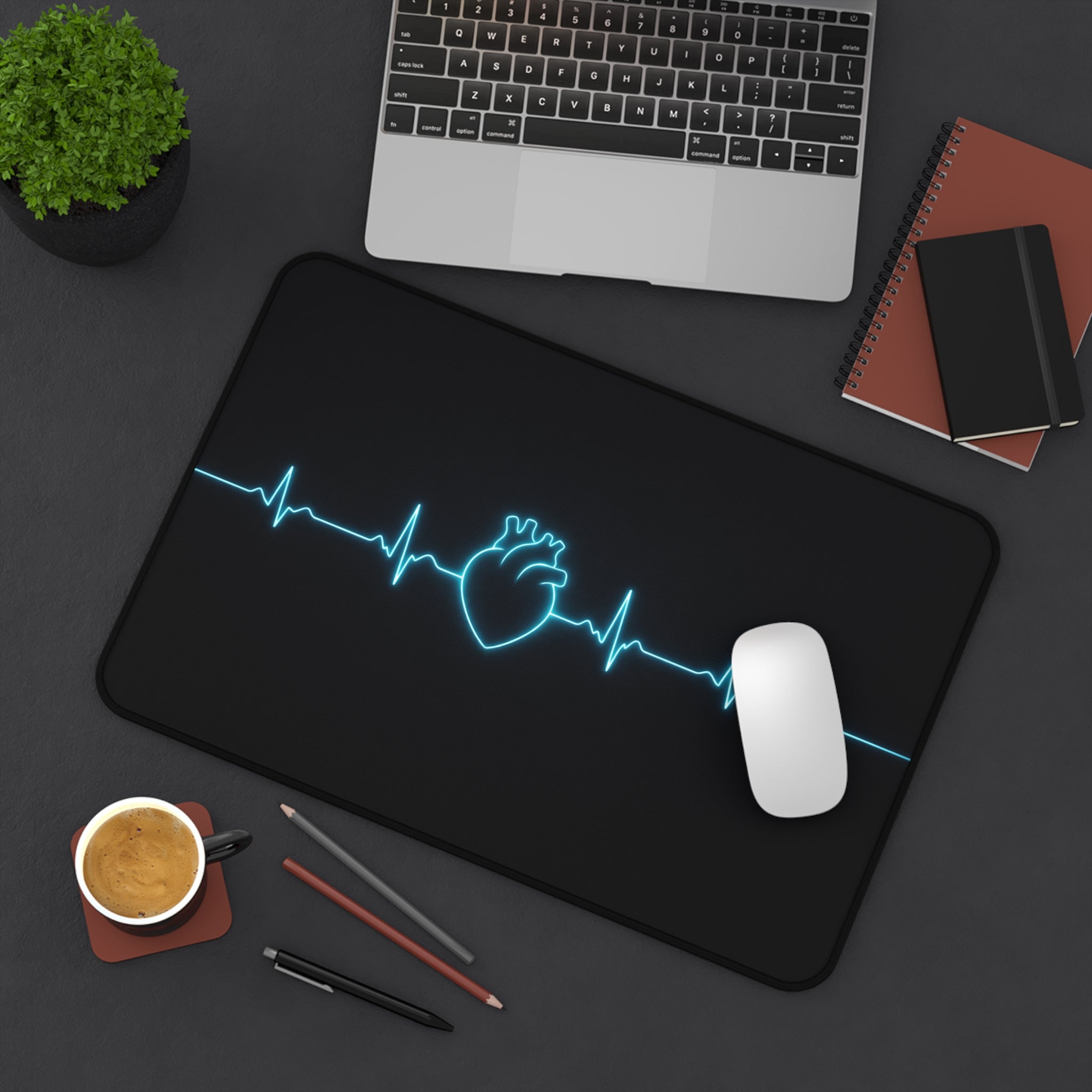 EKG Heart Glow Desk Mat — Minimal Medical-Inspired Mouse Pad