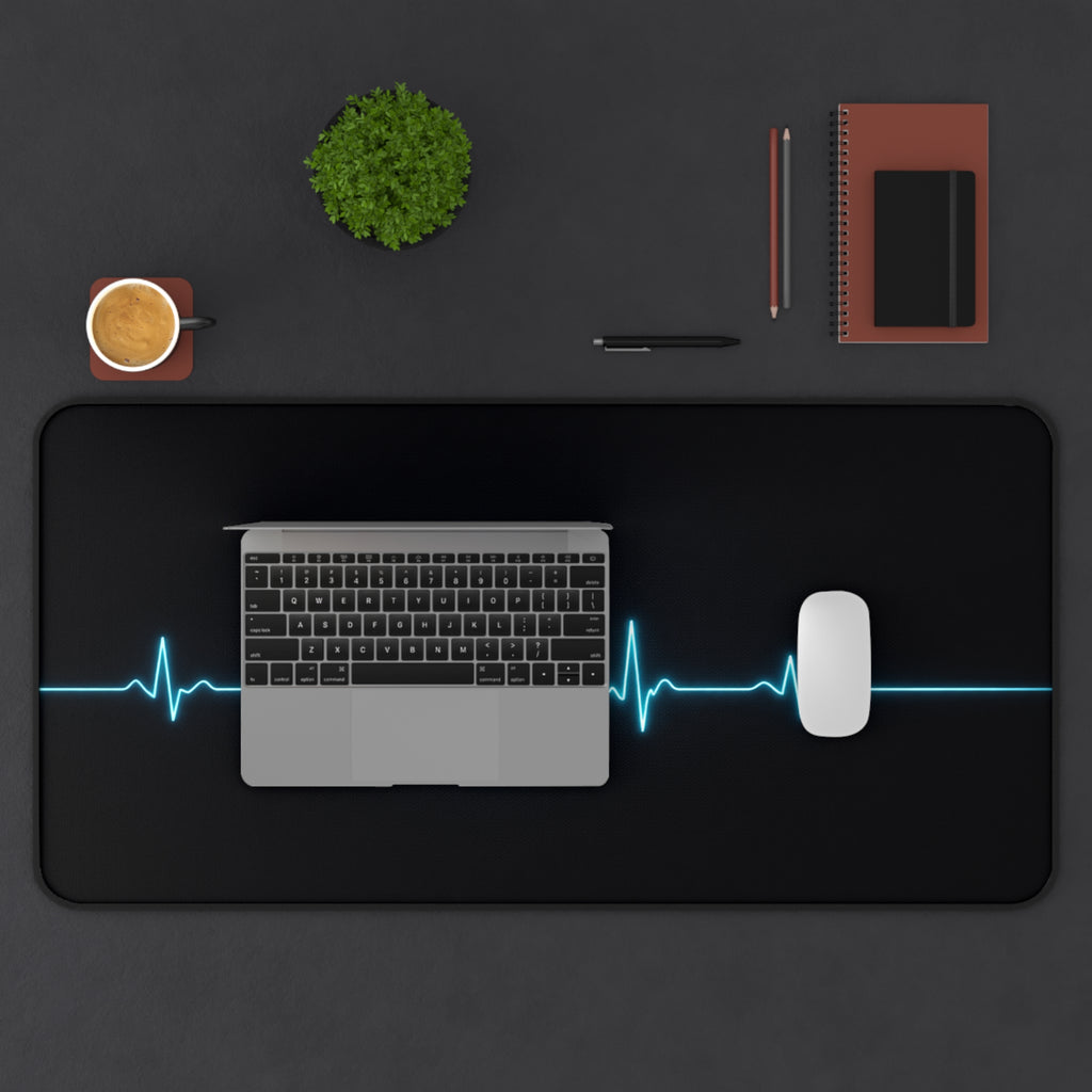 EKG Heart Glow Desk Mat — Minimal Medical-Inspired Mouse Pad