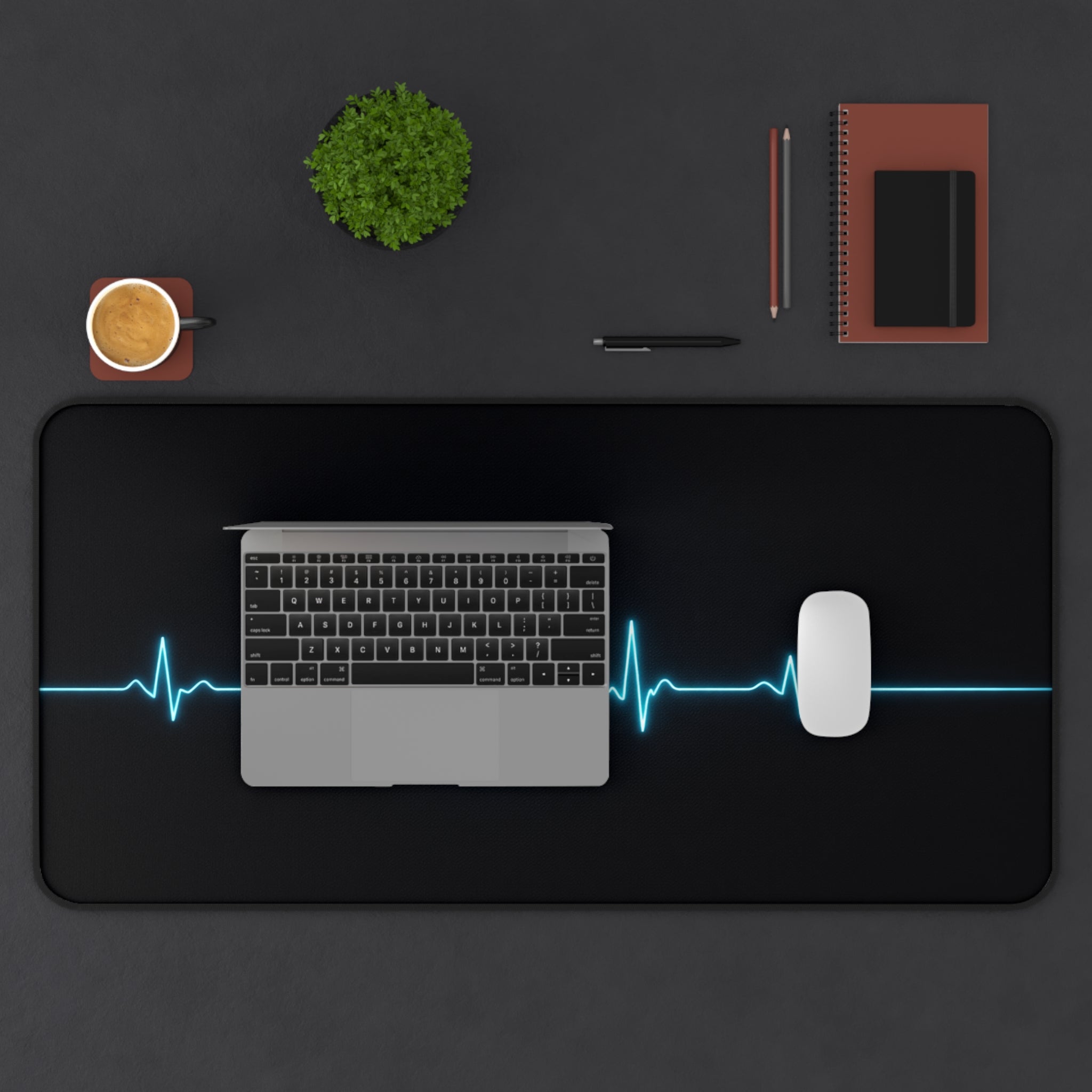 EKG Heart Glow Desk Mat — Minimal Medical-Inspired Mouse Pad
