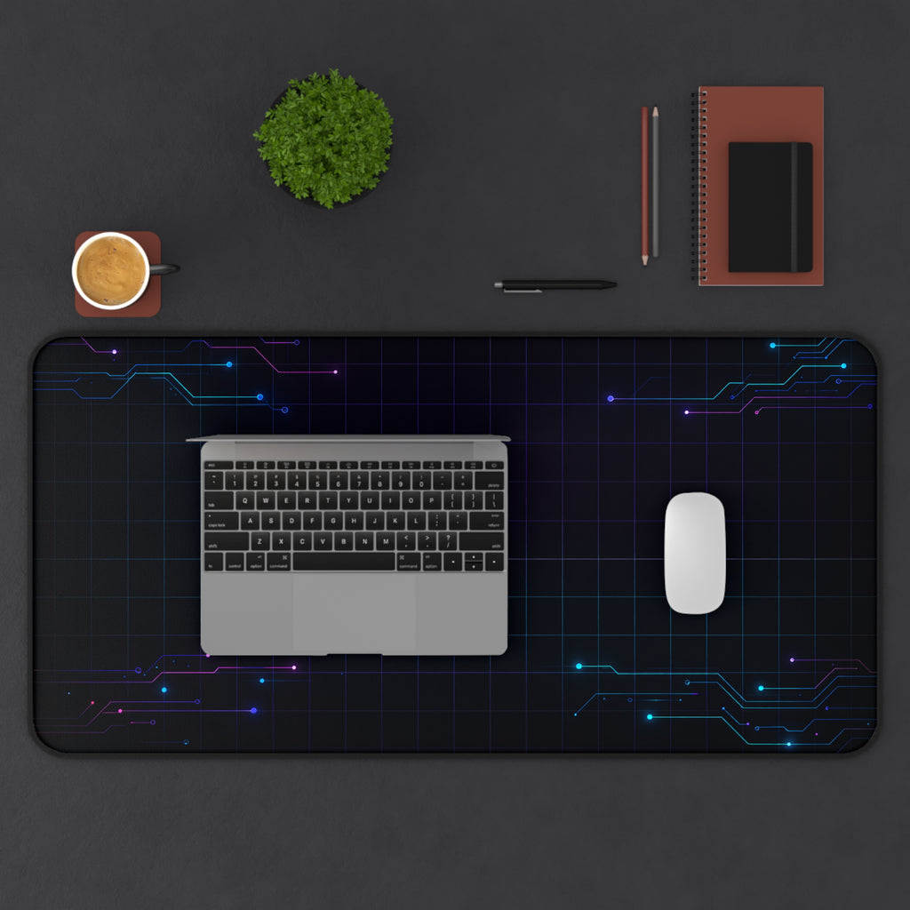 Cyberpunk Neon Circuit Desk Mat — Futuristic Gamer & Programmer Mouse Pad