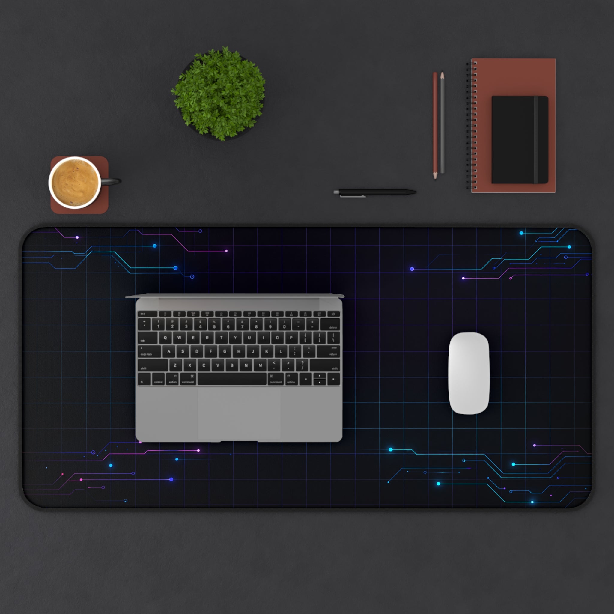 Cyberpunk Neon Circuit Desk Mat — Futuristic Gamer & Programmer Mouse Pad