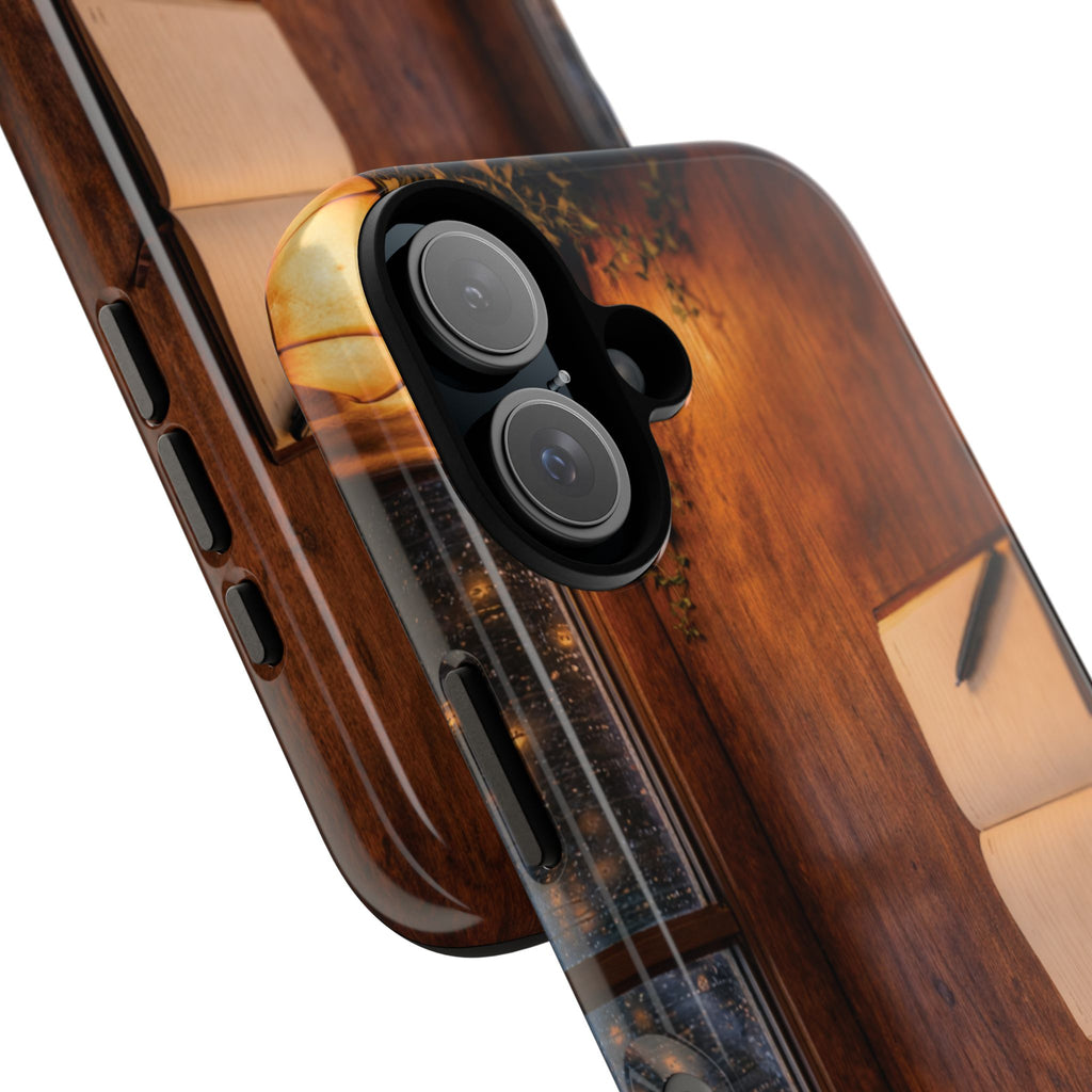 Cozy Writer’s Desk Phone Case — Cozy Notebook & Coffee Woodgrain Design