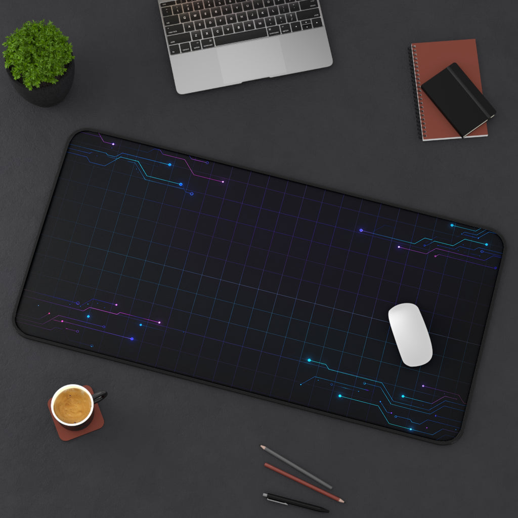 Cyberpunk Neon Circuit Desk Mat — Futuristic Gamer & Programmer Mouse Pad
