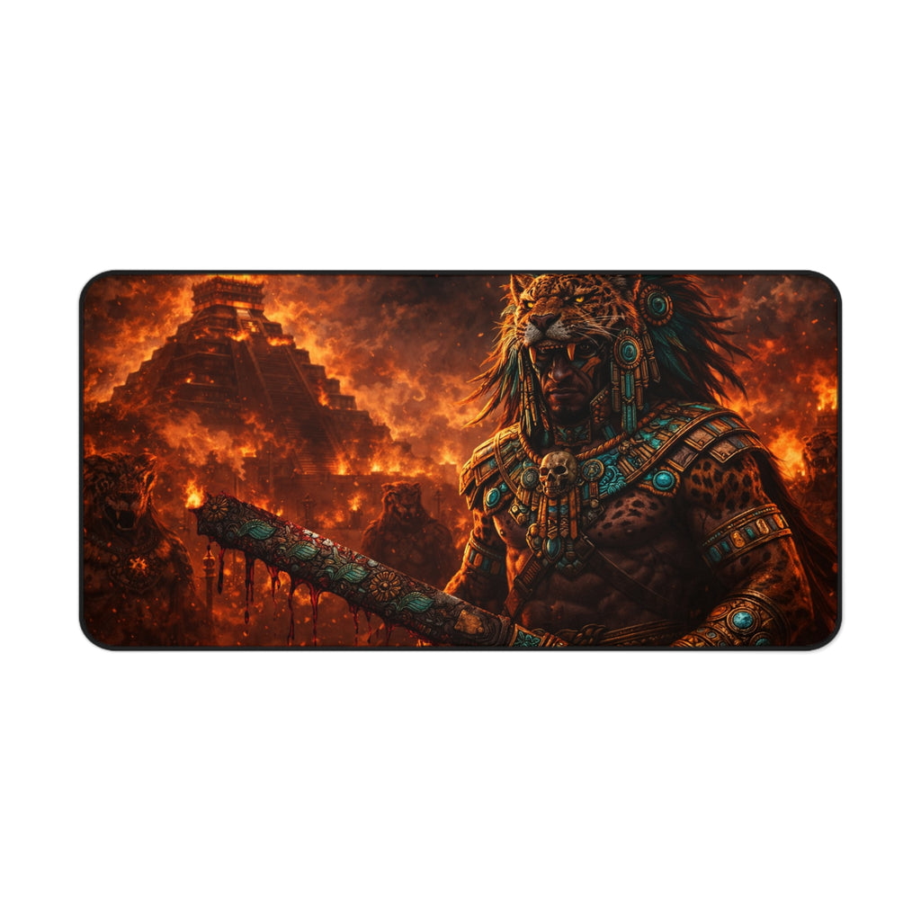 Jaguar Warrior Pyramid Desk Mat — Neoprene Gaming & Work Mouse Pad