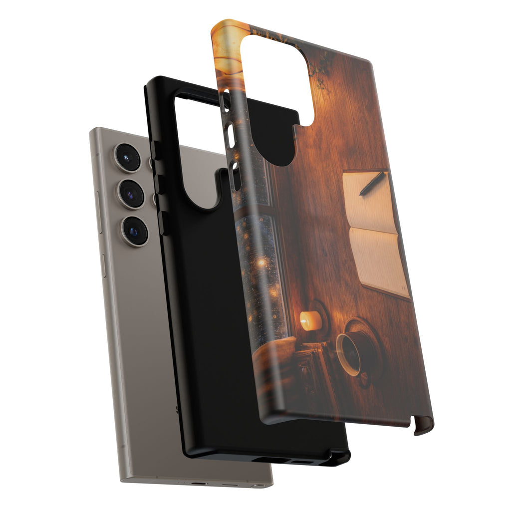 Cozy Writer’s Desk Phone Case — Cozy Notebook & Coffee Woodgrain Design
