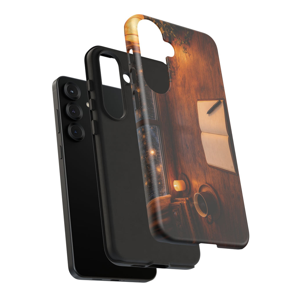 Cozy Writer’s Desk Phone Case — Cozy Notebook & Coffee Woodgrain Design