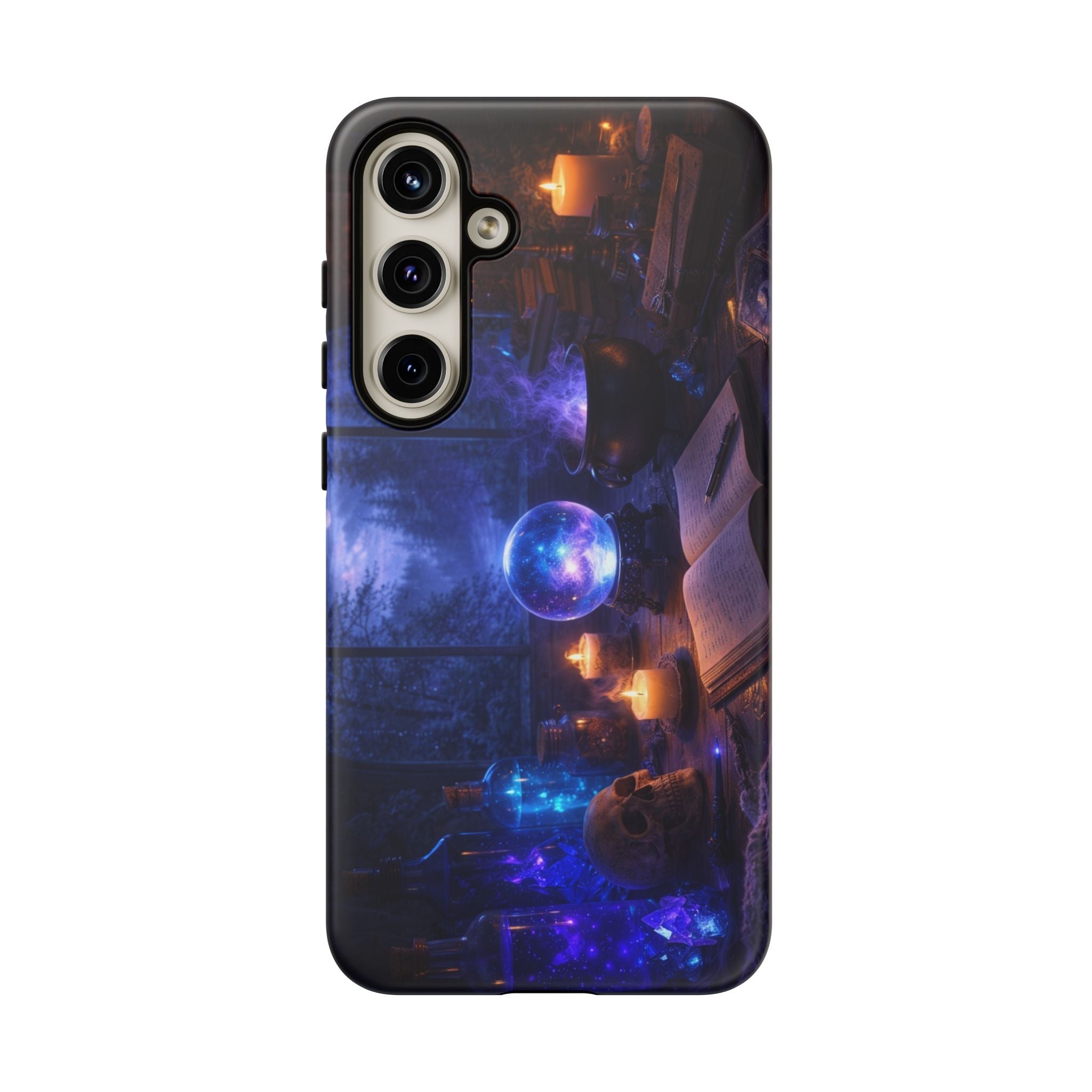 Arcane Alchemist Crystal Ball Phone Case — Midnight Candlelit Study Design