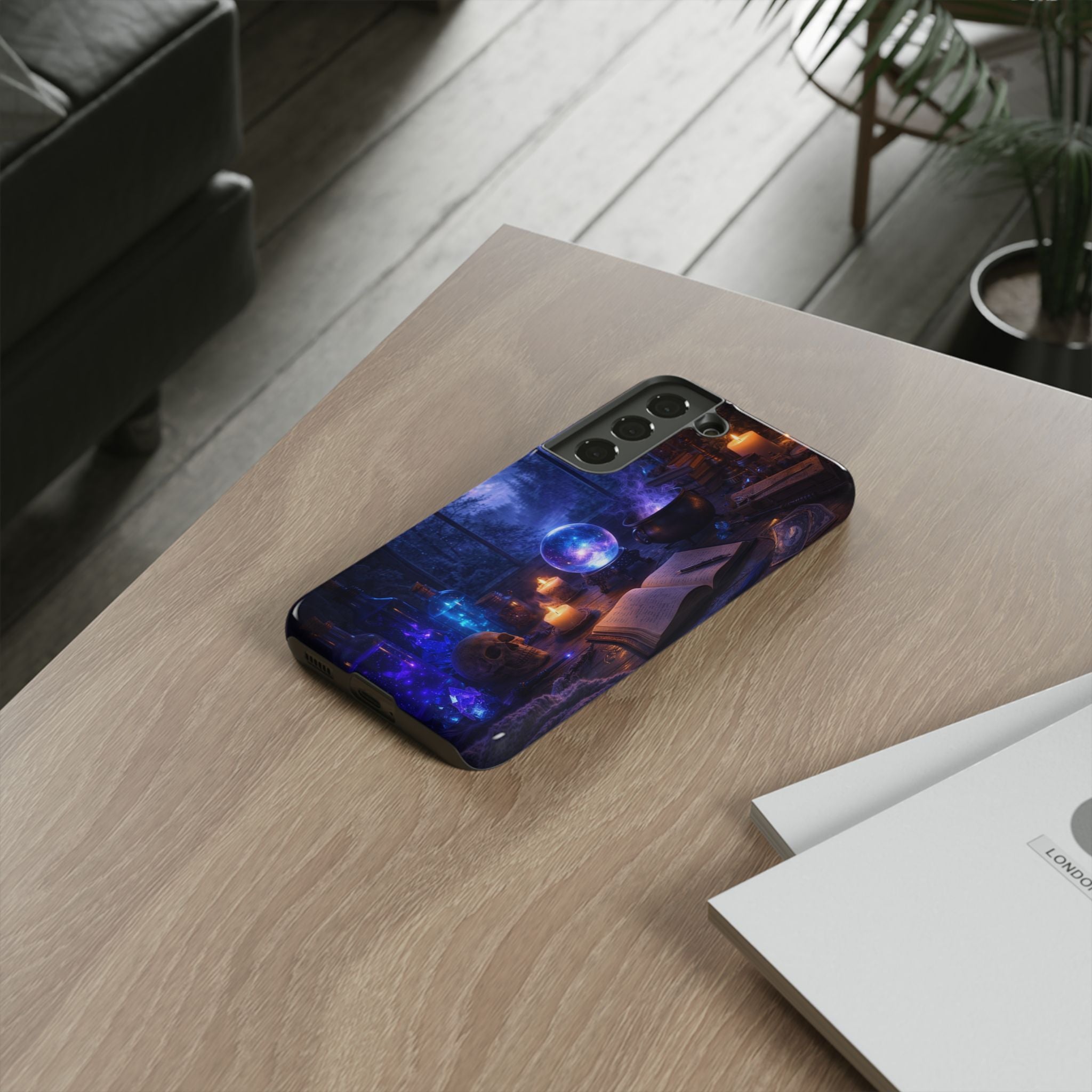 Arcane Alchemist Crystal Ball Phone Case — Midnight Candlelit Study Design