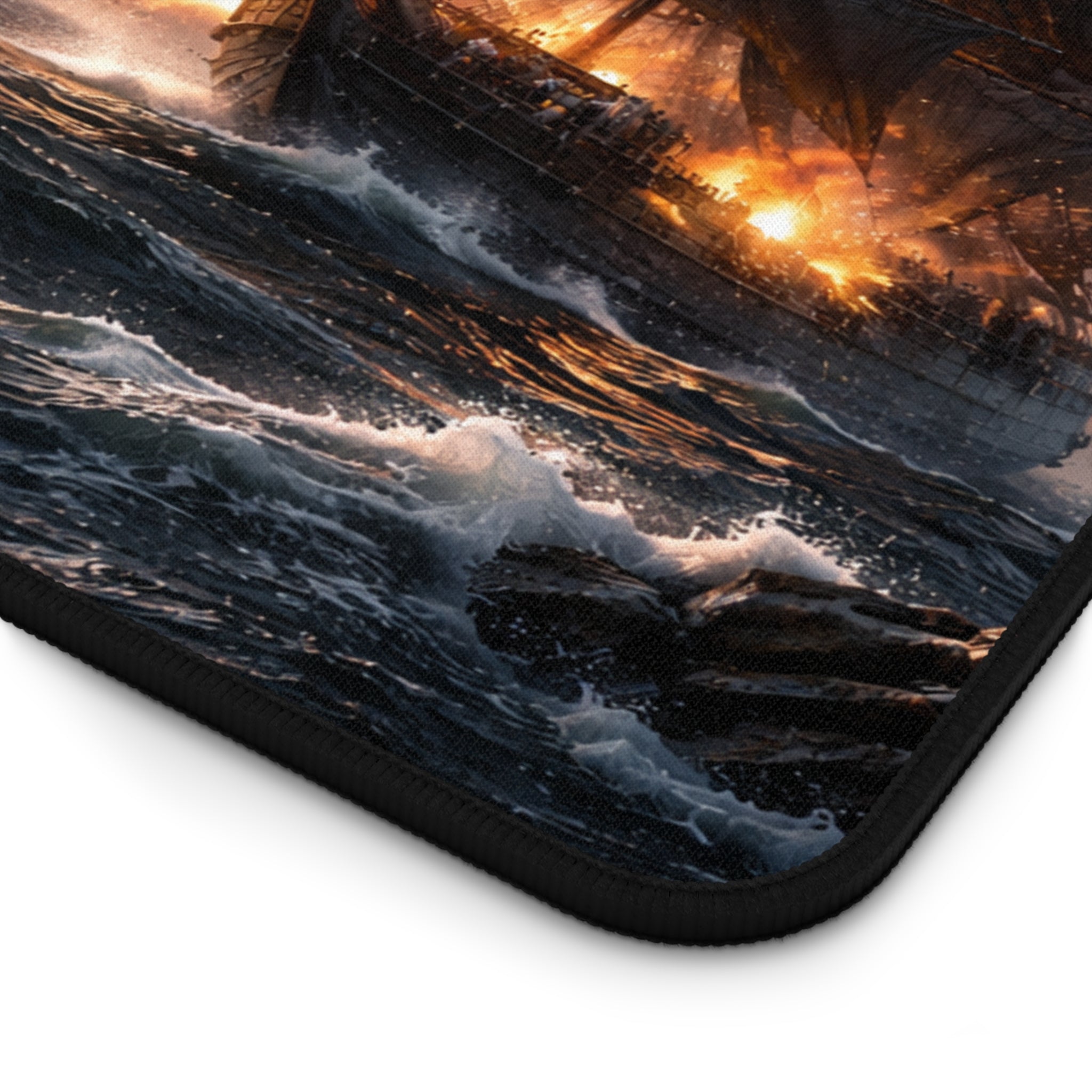 Pirate Ship Battle Desk Mat — Dusk Sea Cannon Duel Mouse Pad