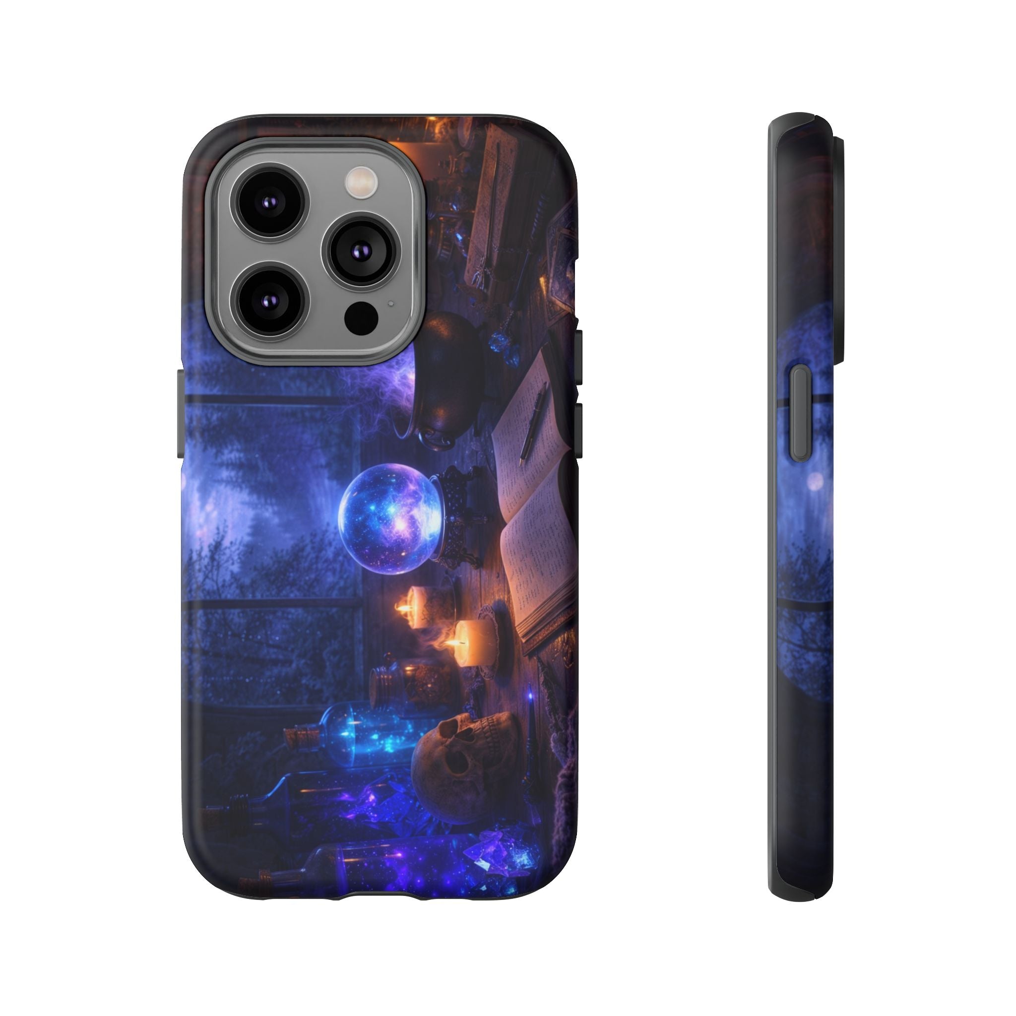 Arcane Alchemist Crystal Ball Phone Case — Midnight Candlelit Study Design