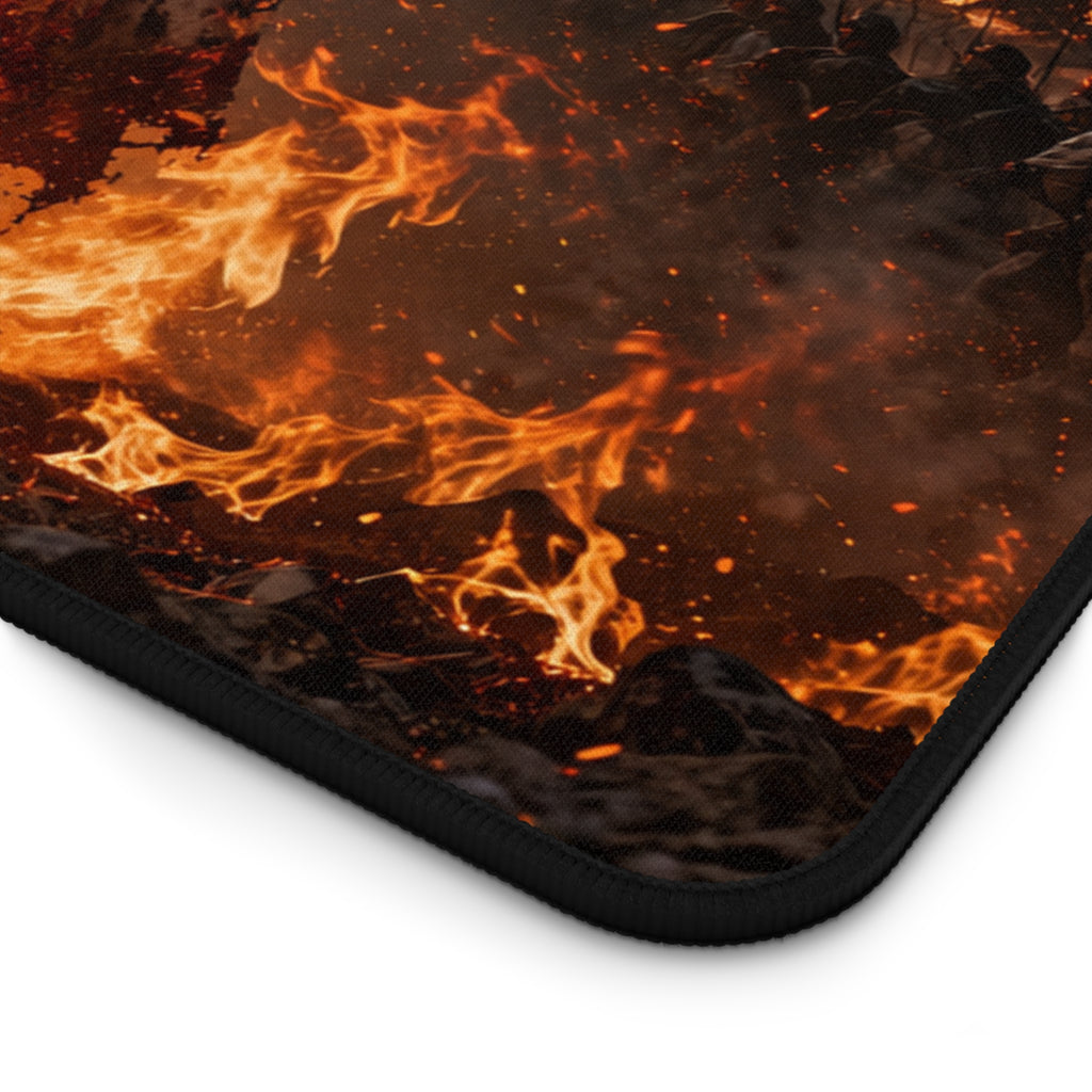 Crusader Flame Desk Mat — Battle-Scarred Gamer Mousepad