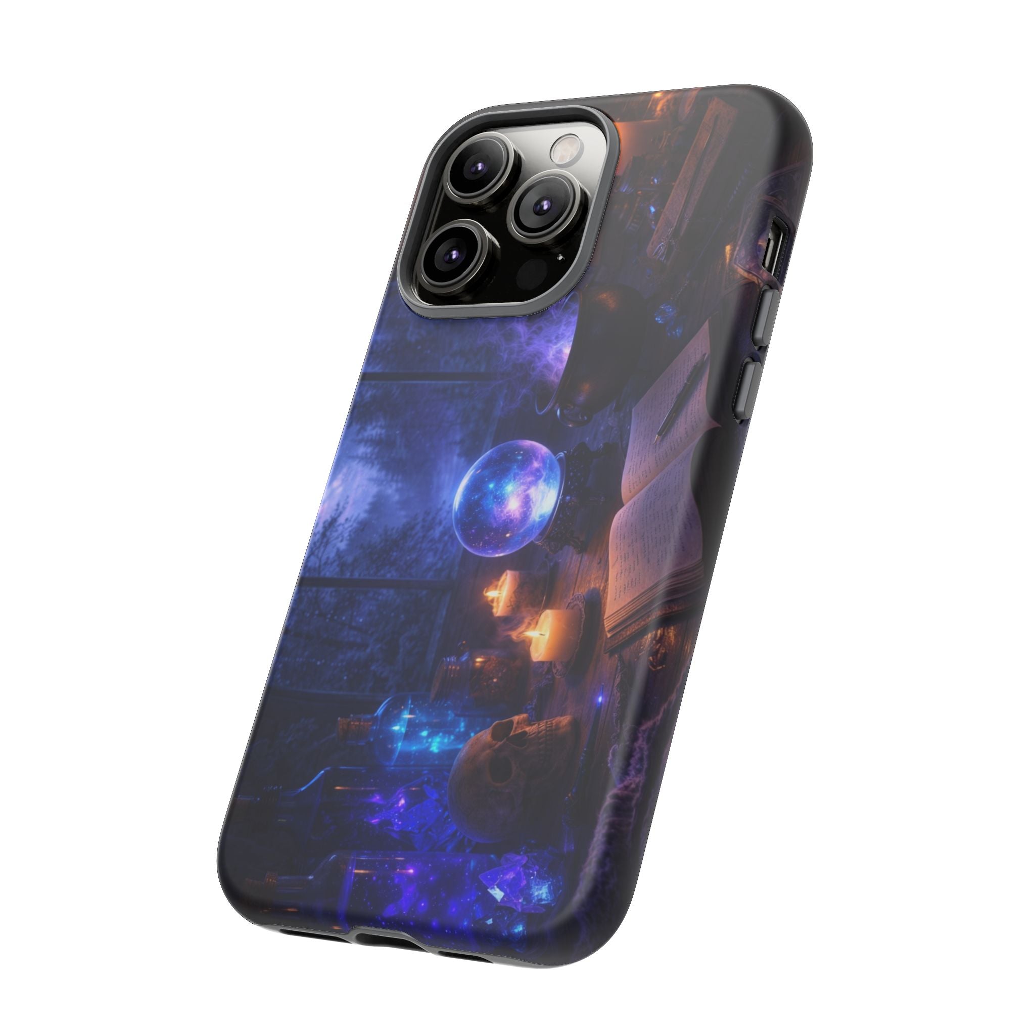 Arcane Alchemist Crystal Ball Phone Case — Midnight Candlelit Study Design