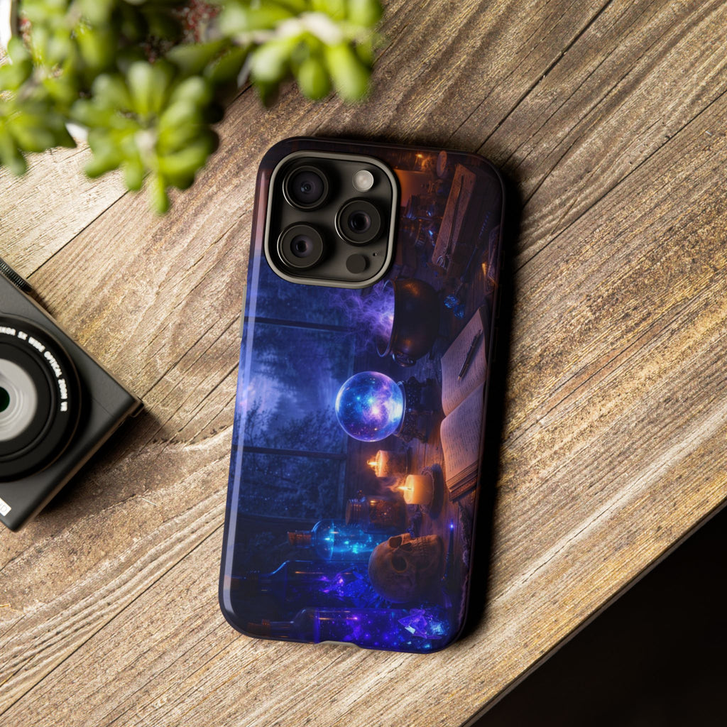 Arcane Alchemist Crystal Ball Phone Case — Midnight Candlelit Study Design
