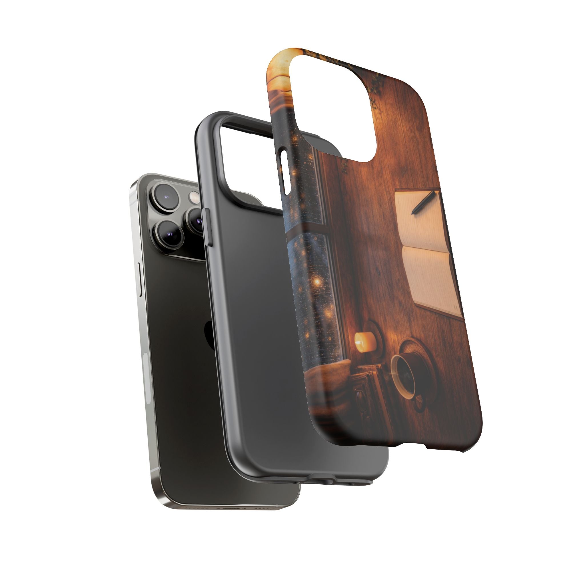 Cozy Writer’s Desk Phone Case — Cozy Notebook & Coffee Woodgrain Design