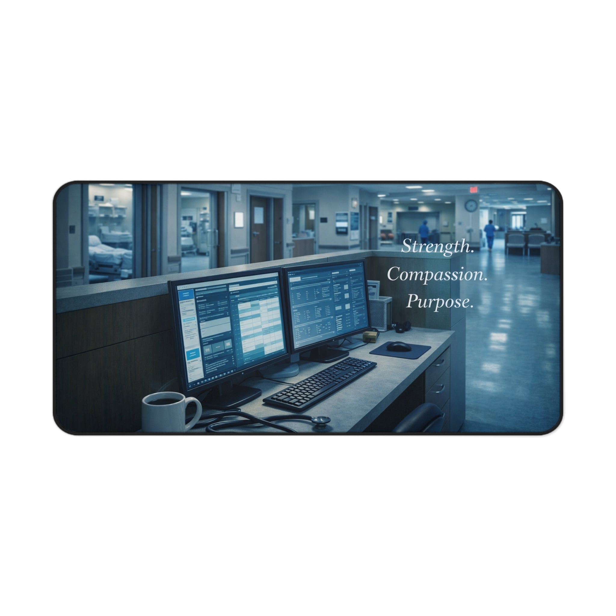 Nurse’s Station Desk Mat — "Strength. Compassion. Purpose."