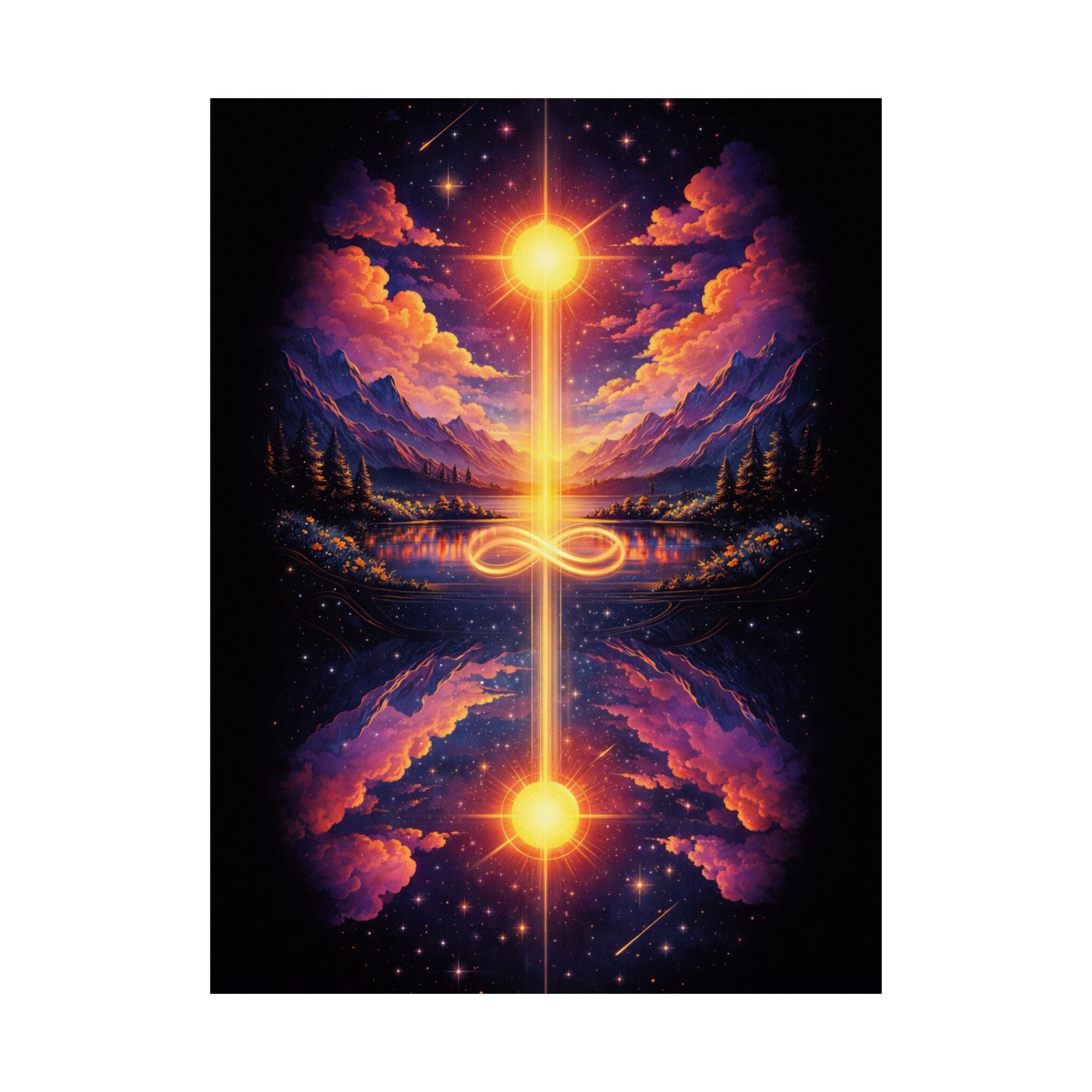 Infinity Light Cosmic Poster — Spiritual Sun & Galaxy Wall Art