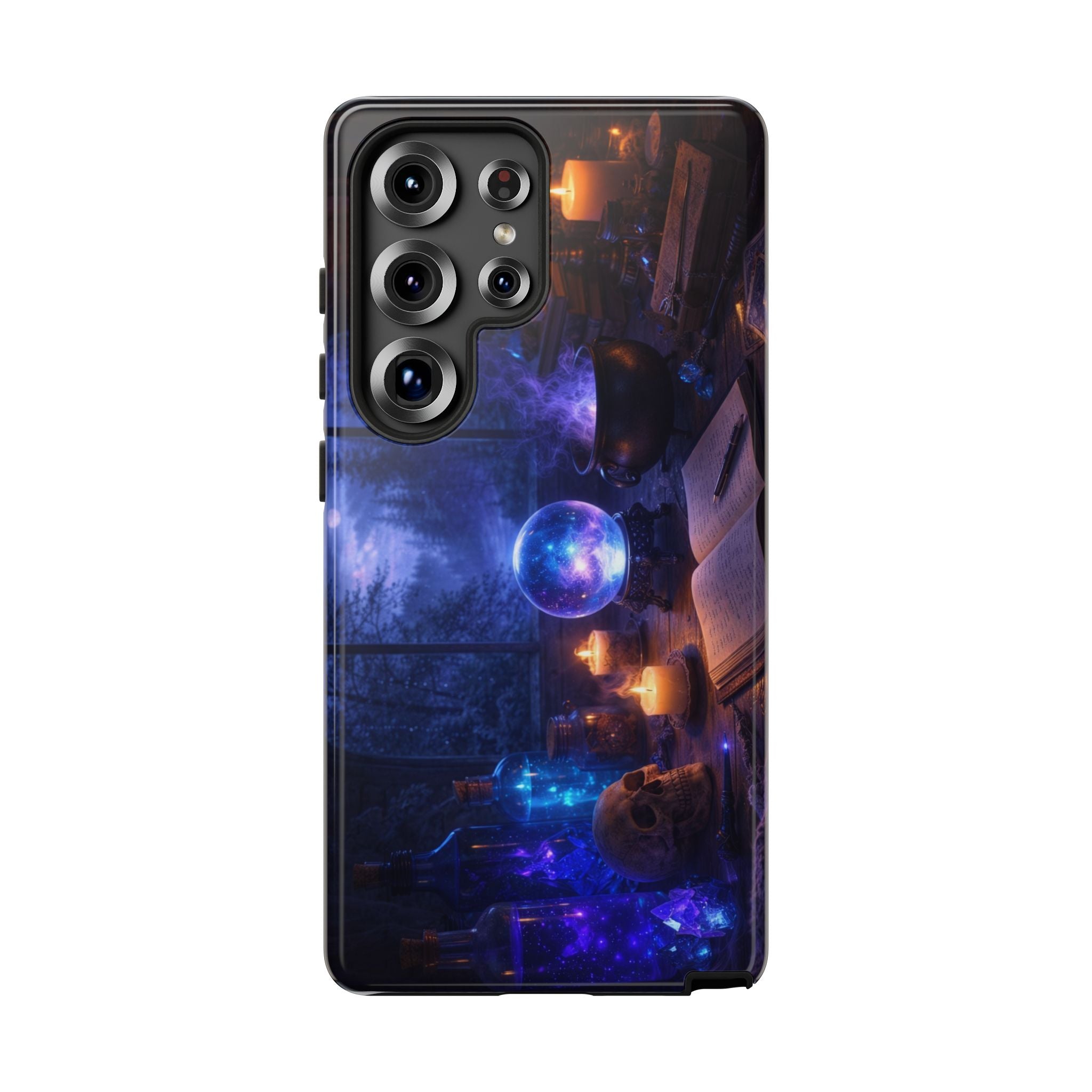 Arcane Alchemist Crystal Ball Phone Case — Midnight Candlelit Study Design