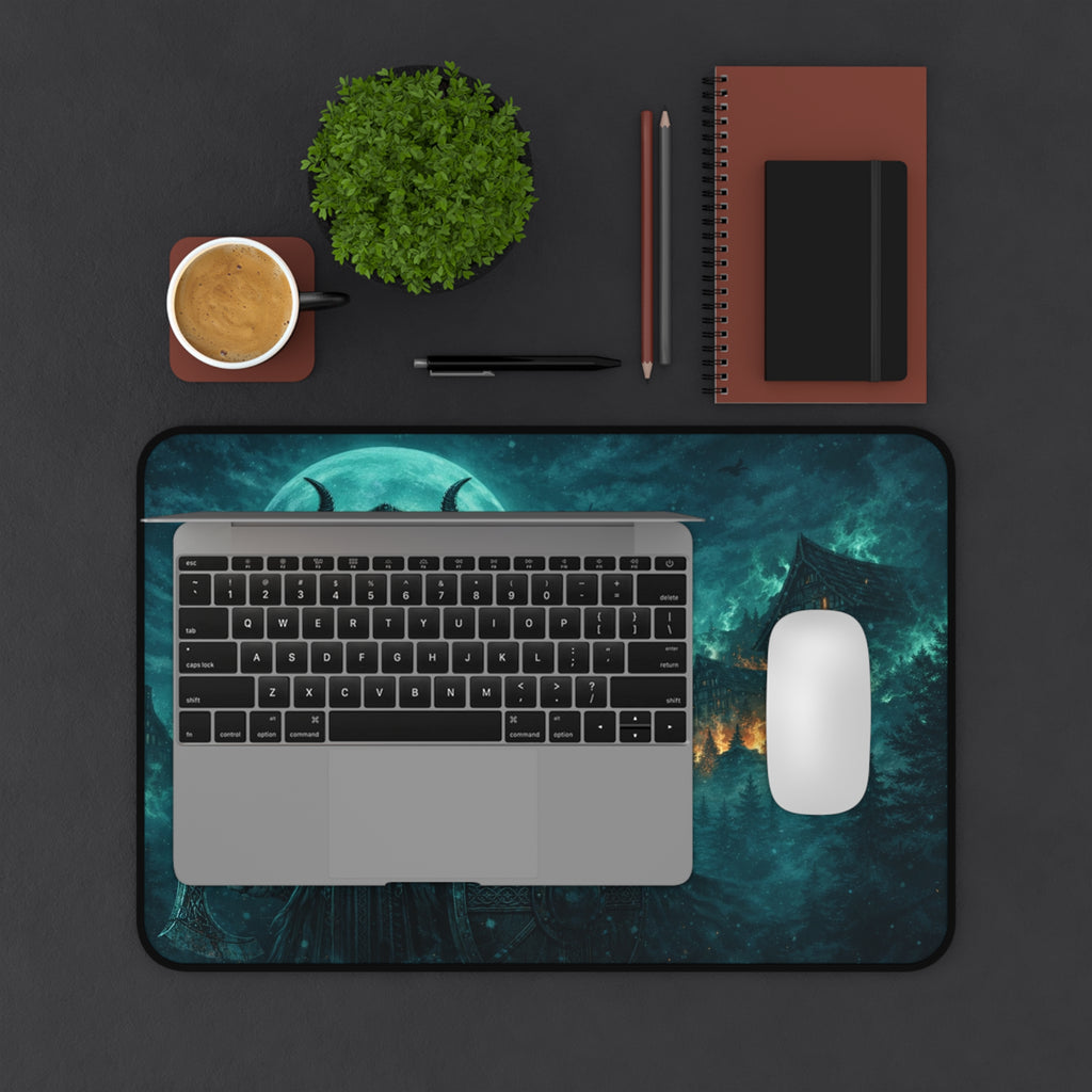 Viking Sentry Desk Mat — Dark Fantasy Moonlit Battle Station