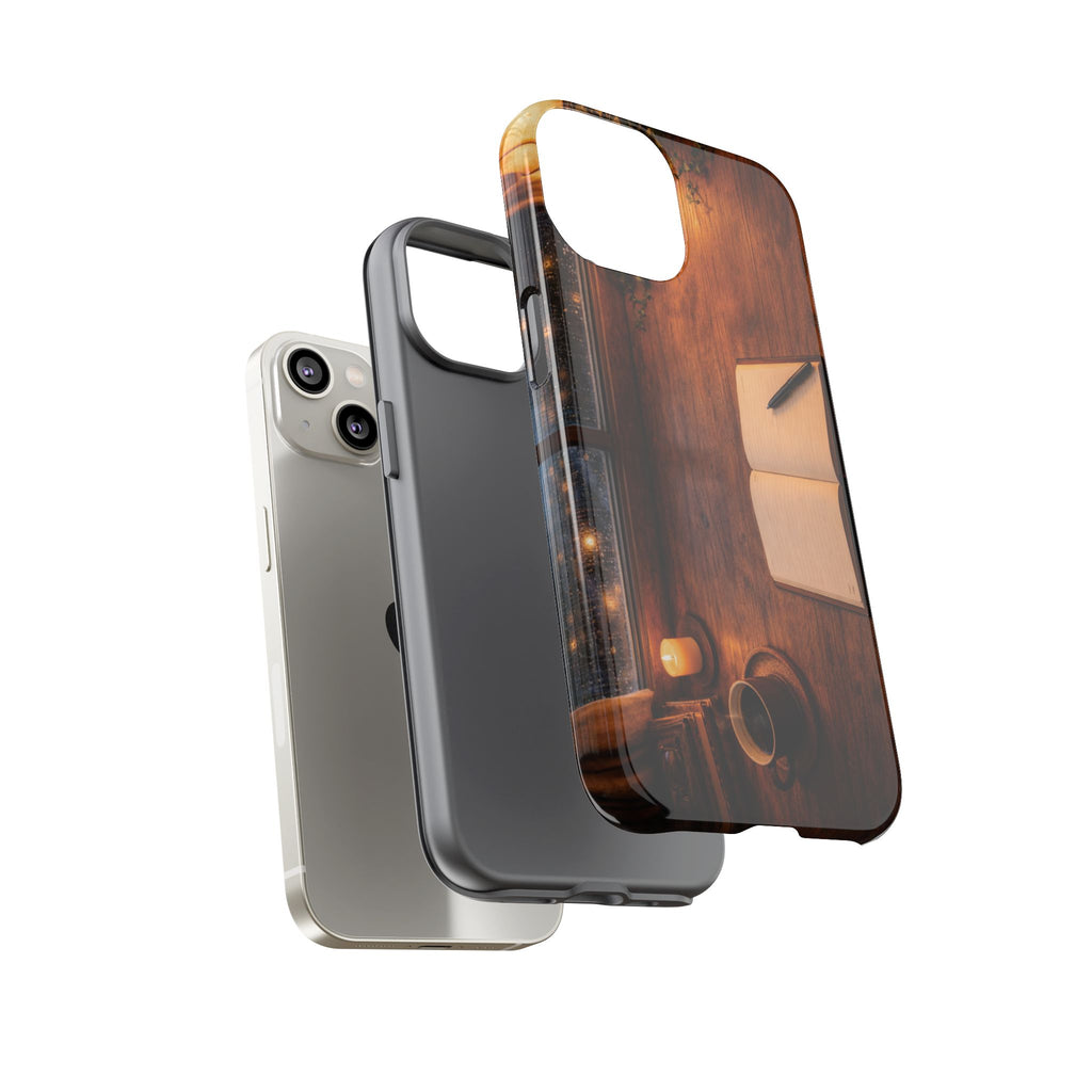 Cozy Writer’s Desk Phone Case — Cozy Notebook & Coffee Woodgrain Design