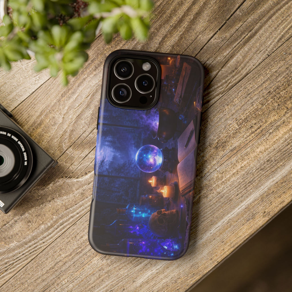Arcane Alchemist Crystal Ball Phone Case — Midnight Candlelit Study Design