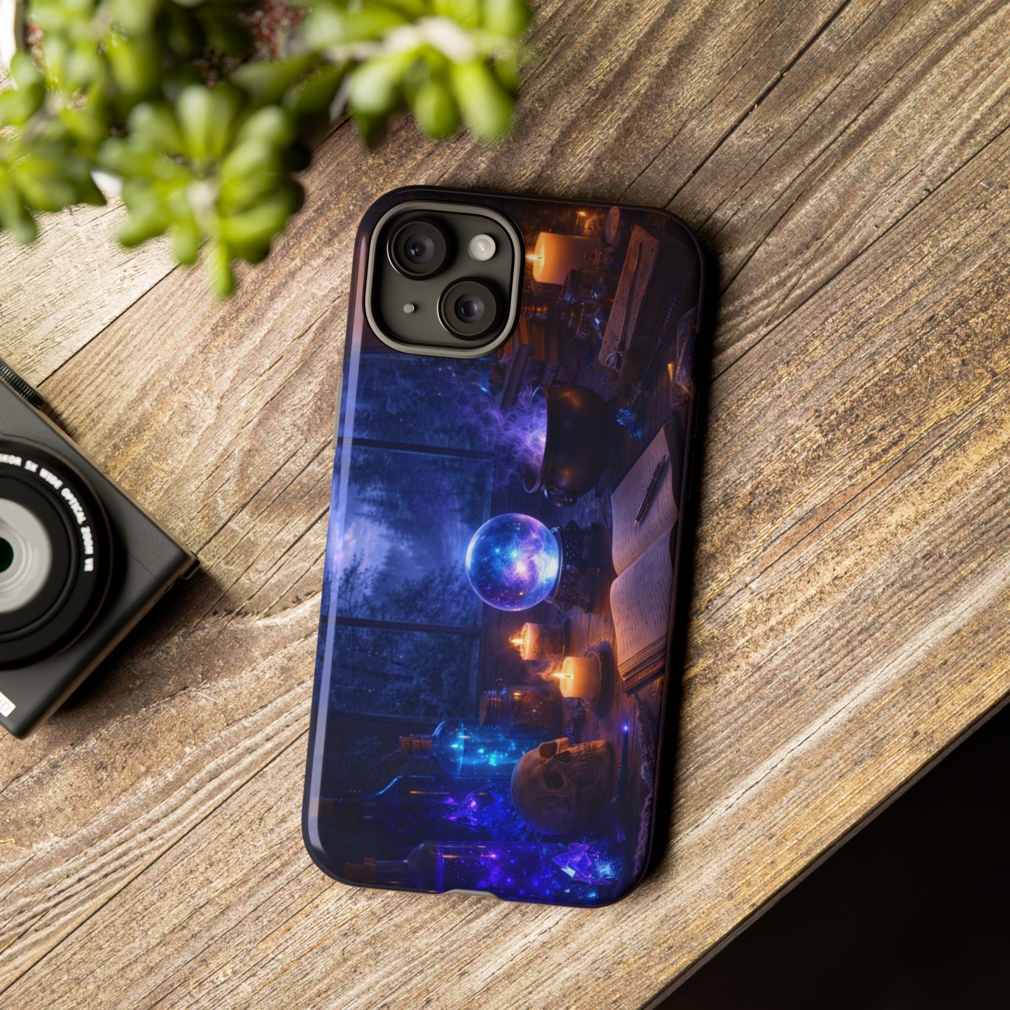 Arcane Alchemist Crystal Ball Phone Case — Midnight Candlelit Study Design