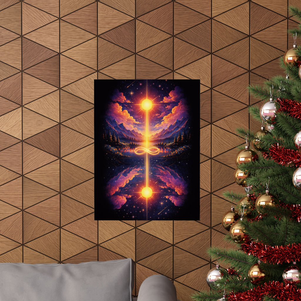 Infinity Light Cosmic Poster — Spiritual Sun & Galaxy Wall Art
