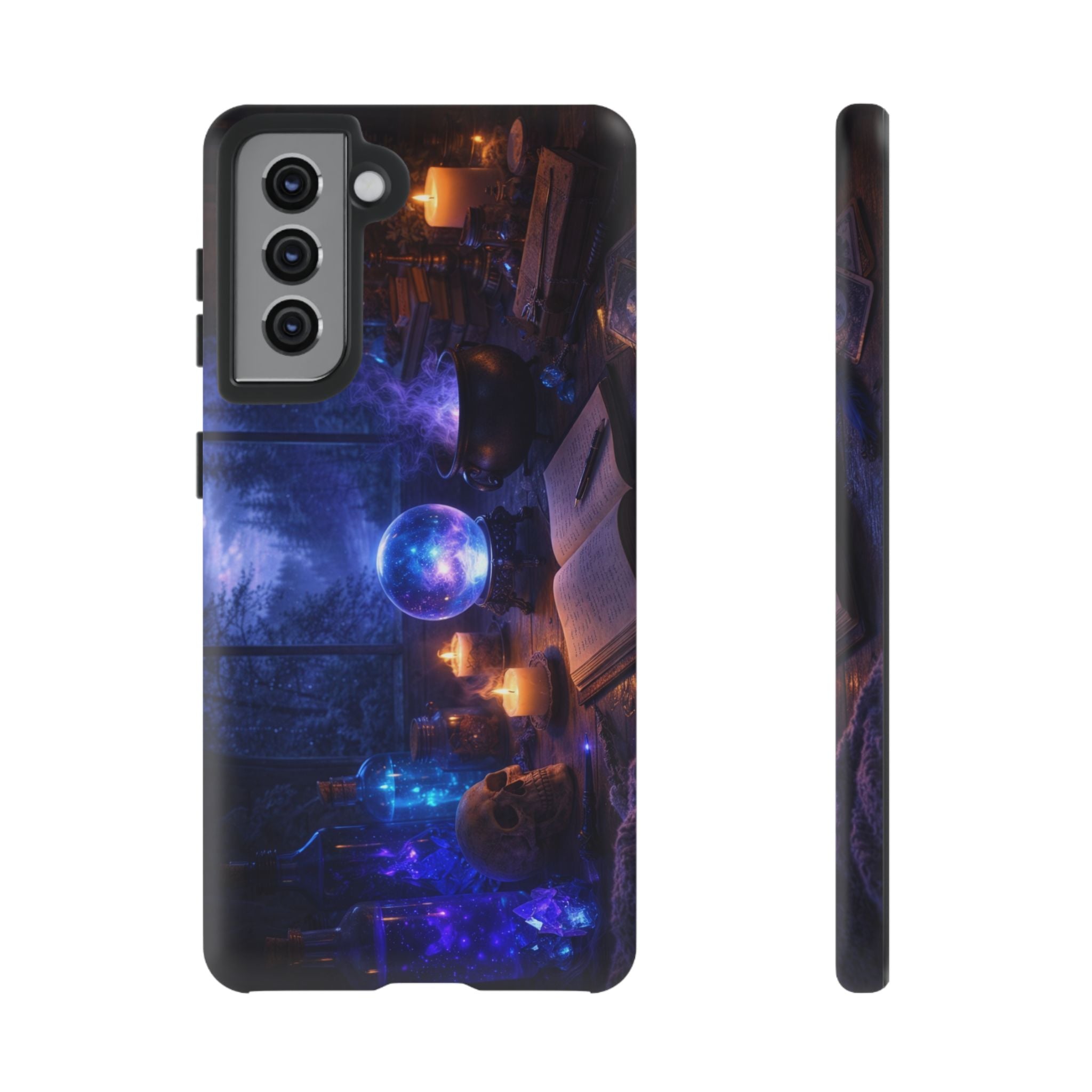 Arcane Alchemist Crystal Ball Phone Case — Midnight Candlelit Study Design
