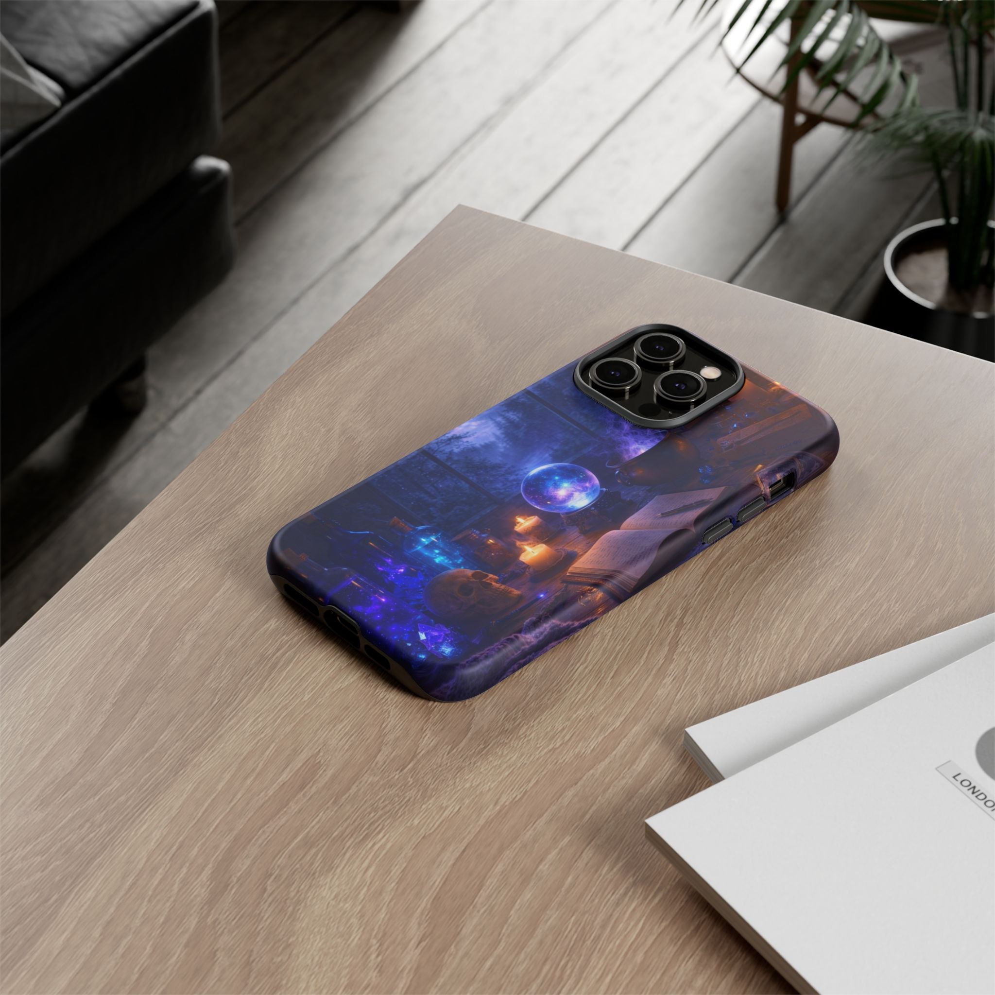 Arcane Alchemist Crystal Ball Phone Case — Midnight Candlelit Study Design