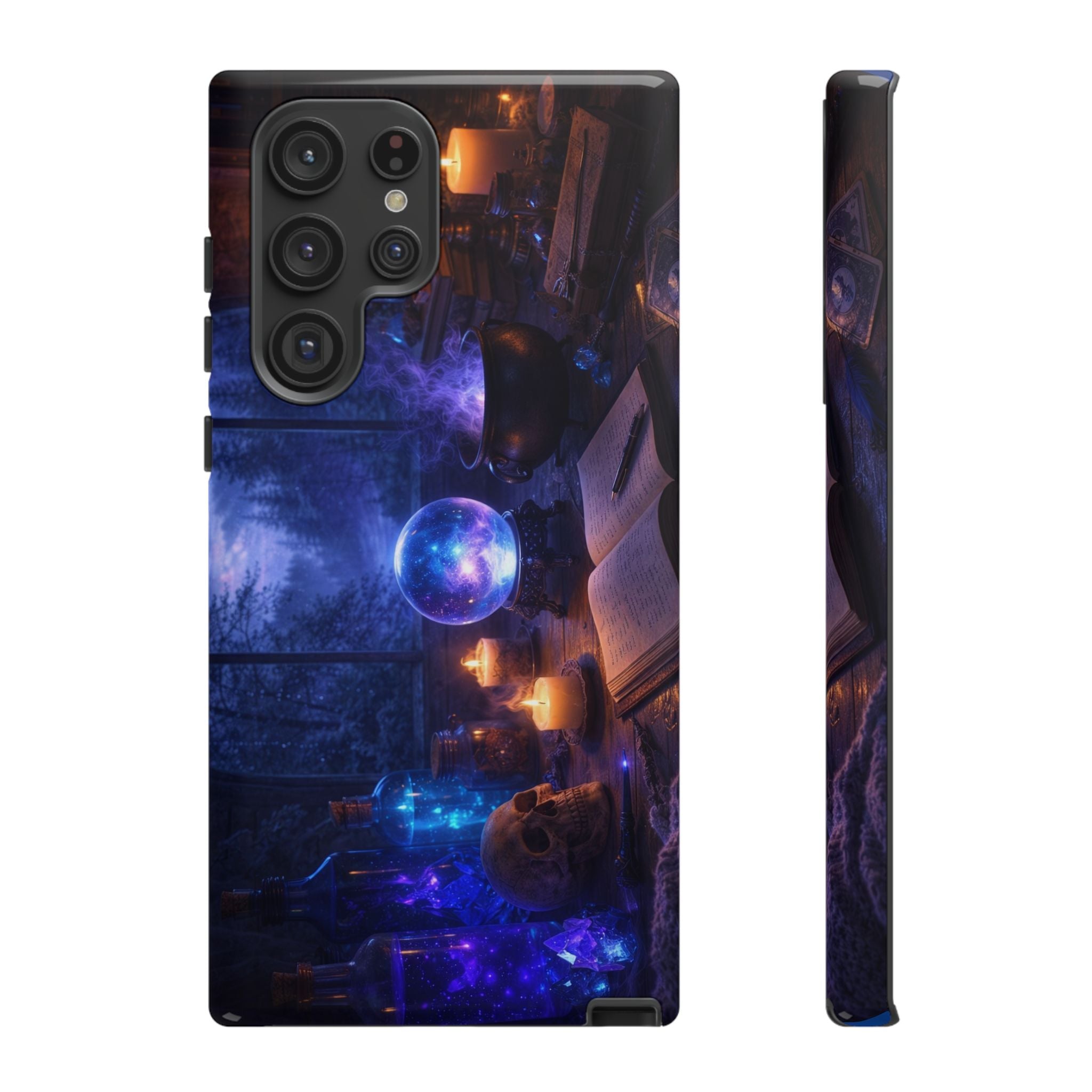 Arcane Alchemist Crystal Ball Phone Case — Midnight Candlelit Study Design