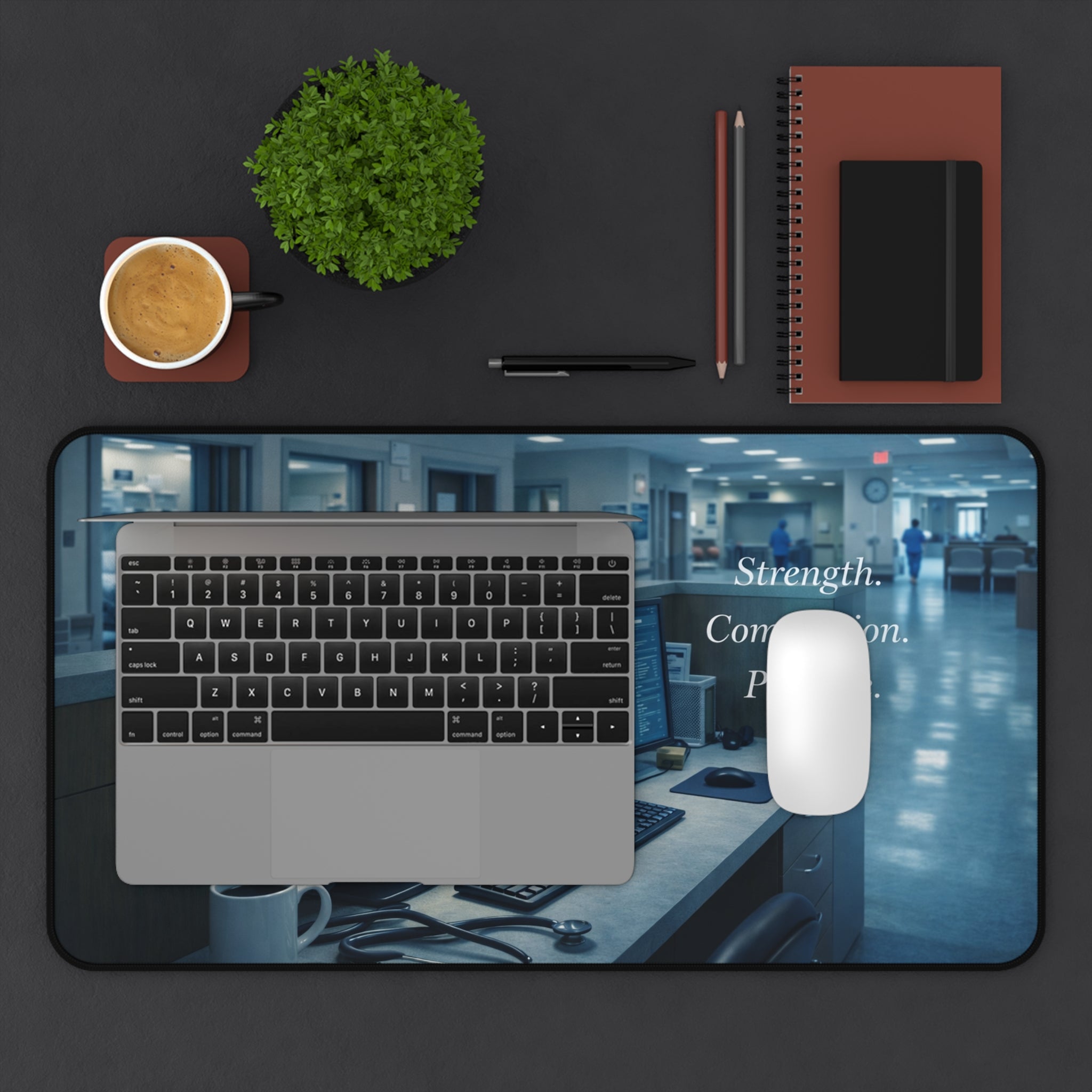 Nurse’s Station Desk Mat — "Strength. Compassion. Purpose."