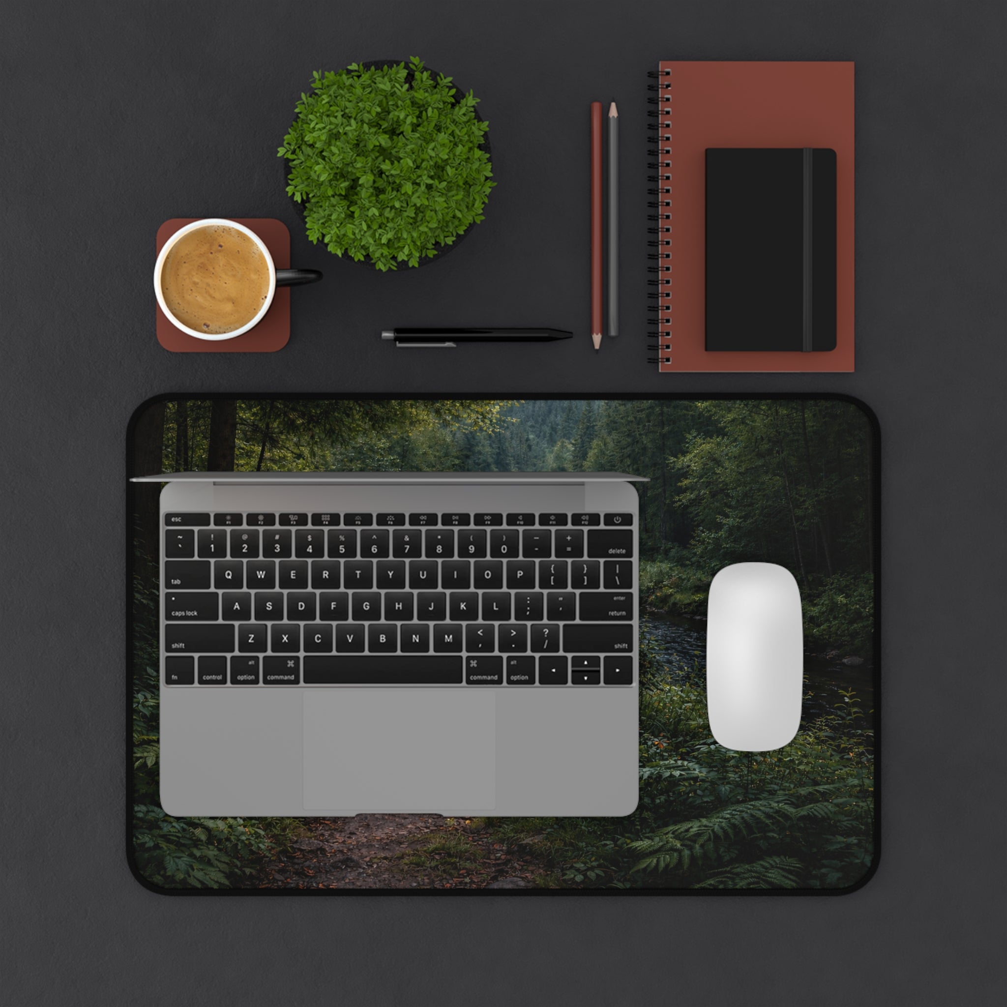 Forest Path Mouse Pad Desk Mat — Deer & Fawn Woodland Scene