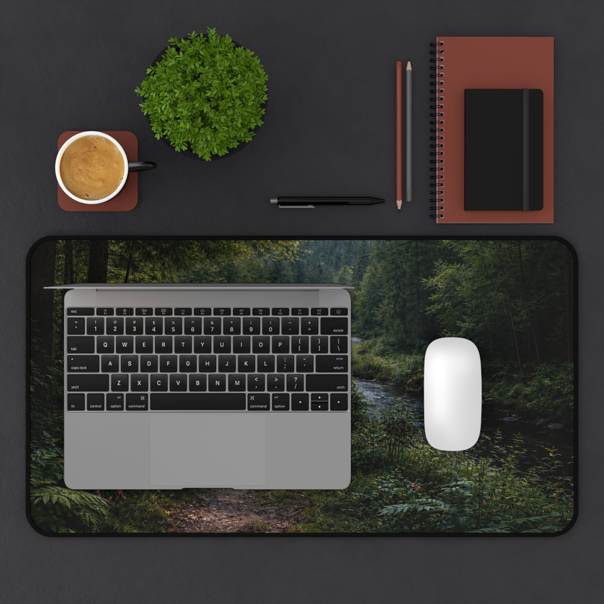 Forest Path Mouse Pad Desk Mat — Deer & Fawn Woodland Scene