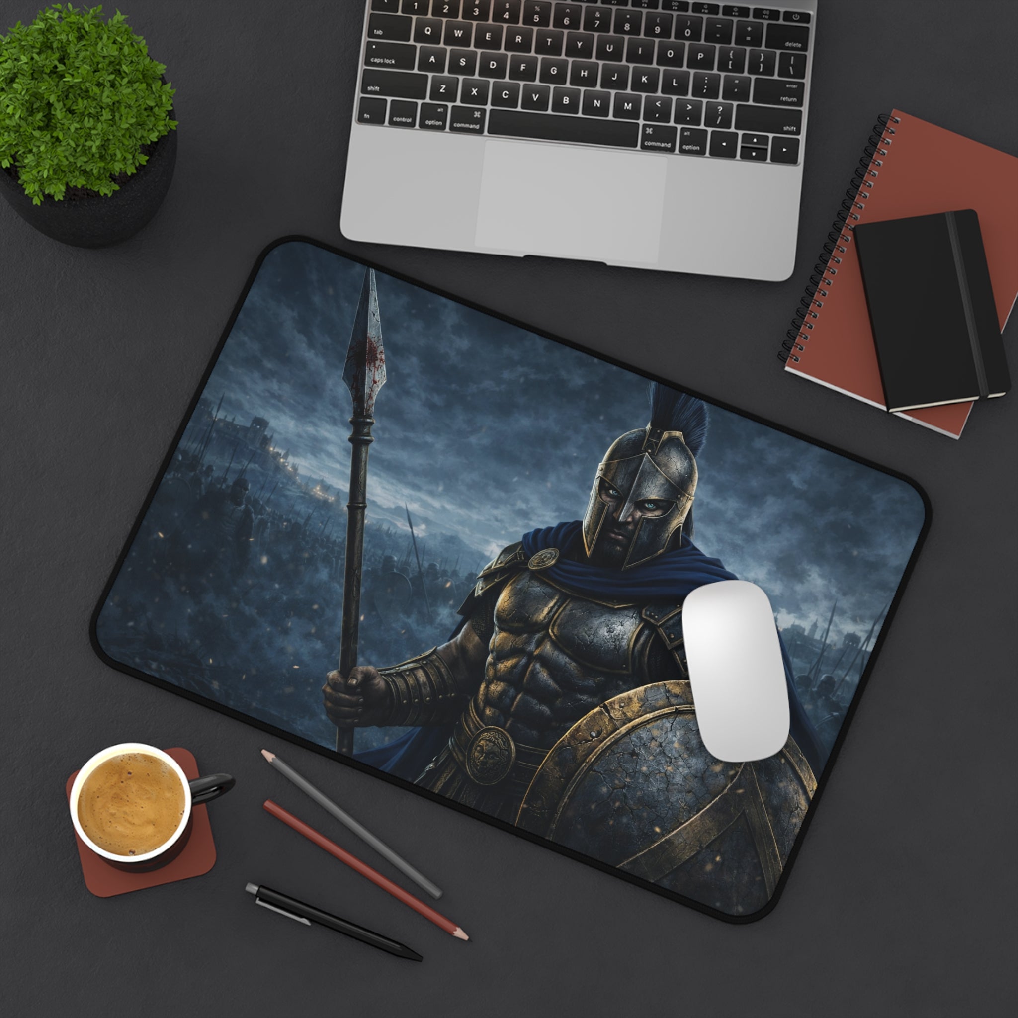 Spartan Warrior Desk Mat — Focused Workstation Mouse Pad