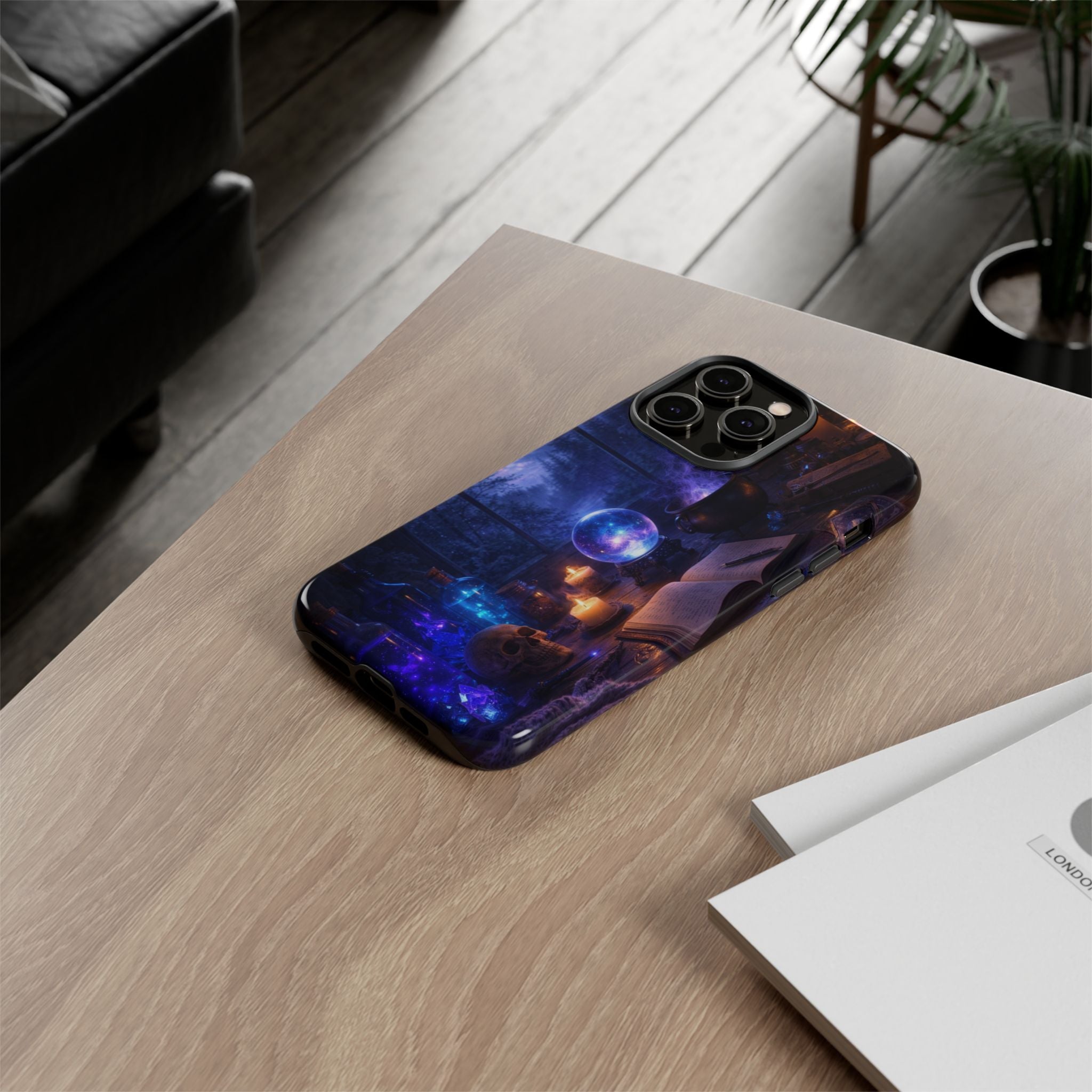 Arcane Alchemist Crystal Ball Phone Case — Midnight Candlelit Study Design