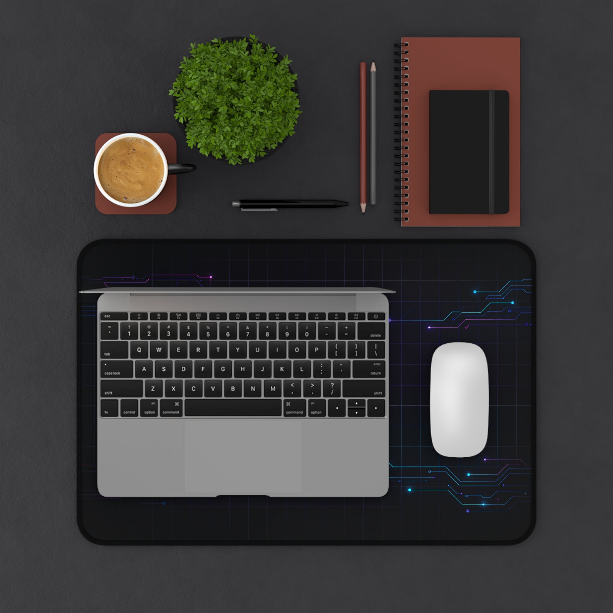 Cyberpunk Neon Circuit Desk Mat — Futuristic Gamer & Programmer Mouse Pad