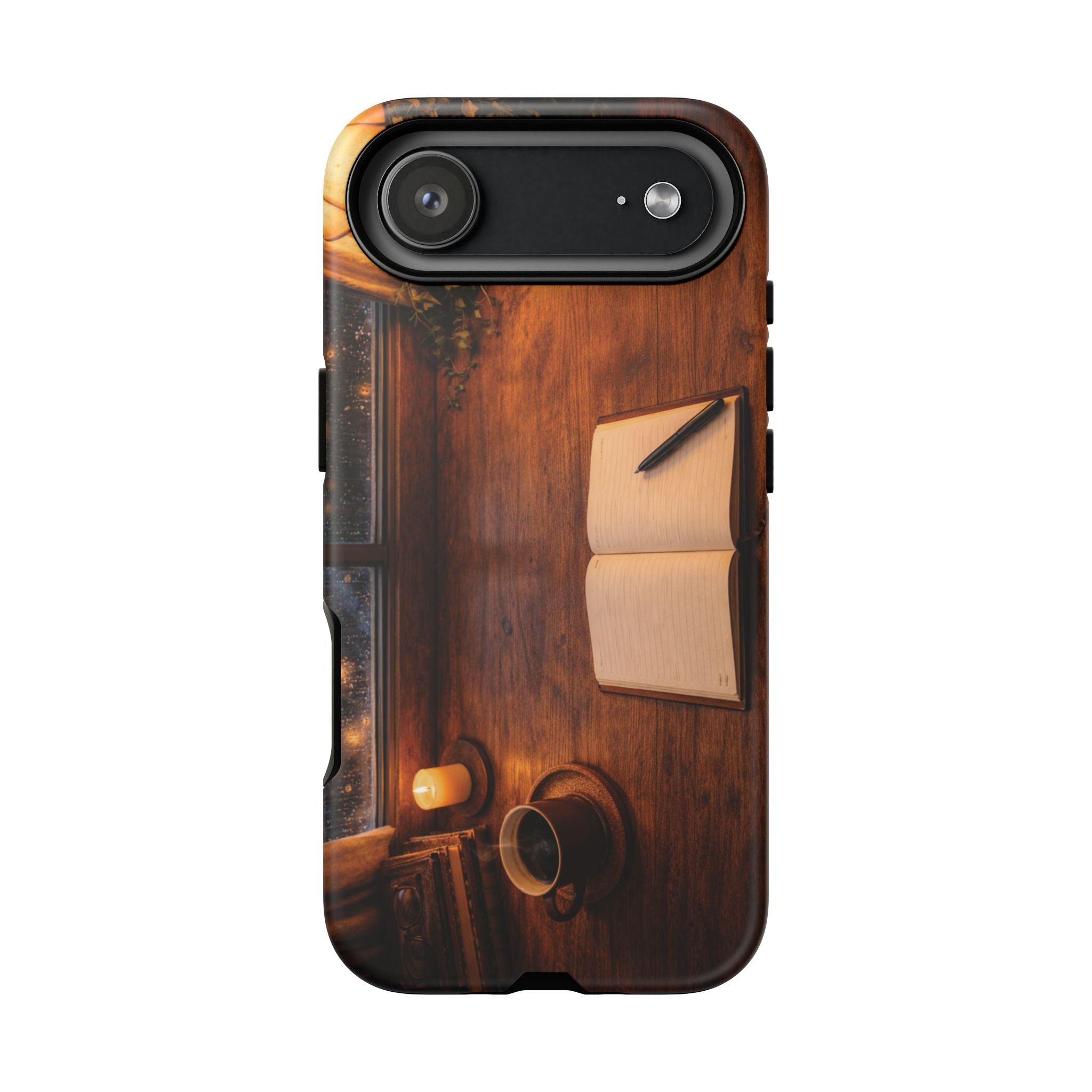 Cozy Writer’s Desk Phone Case — Cozy Notebook & Coffee Woodgrain Design