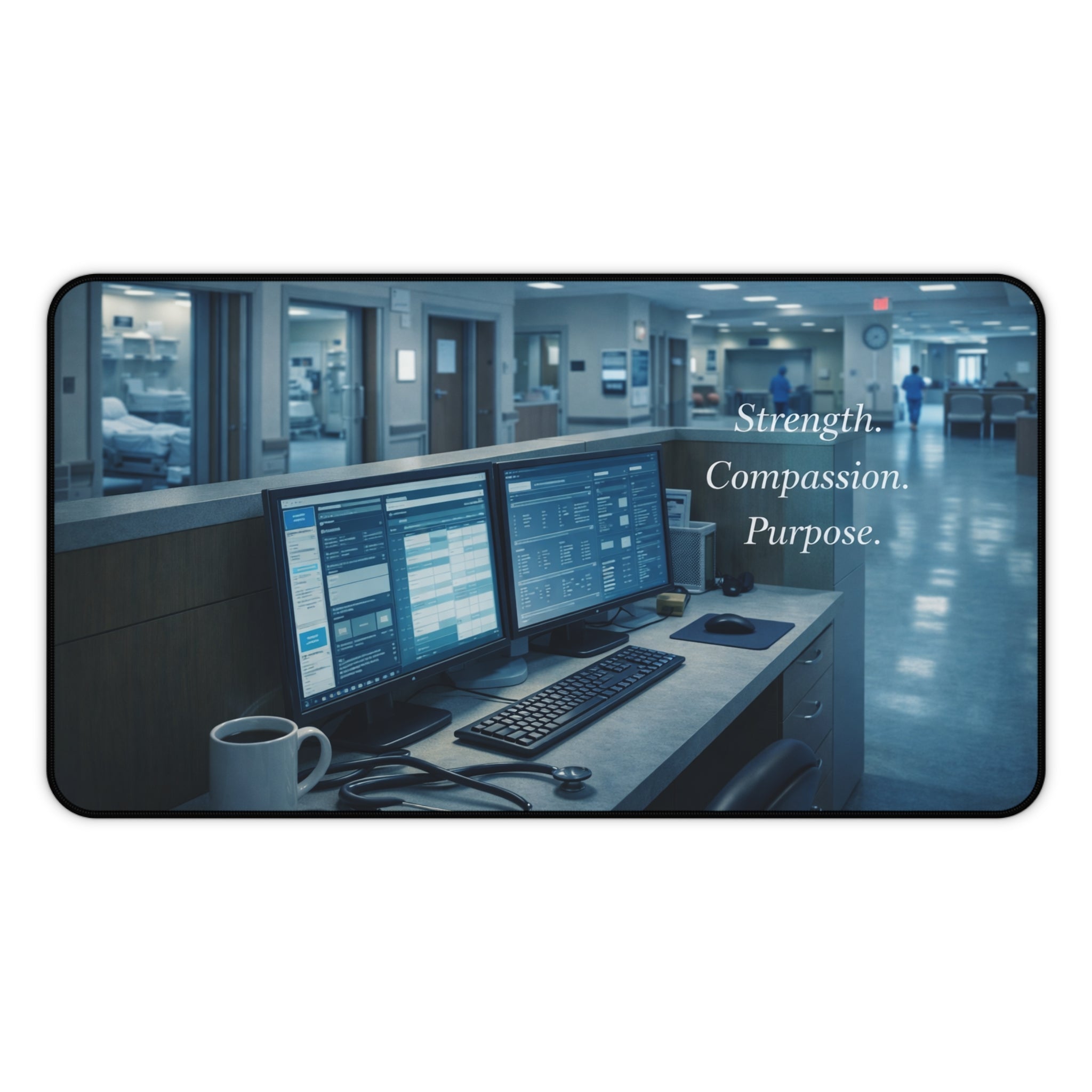 Nurse’s Station Desk Mat — "Strength. Compassion. Purpose."