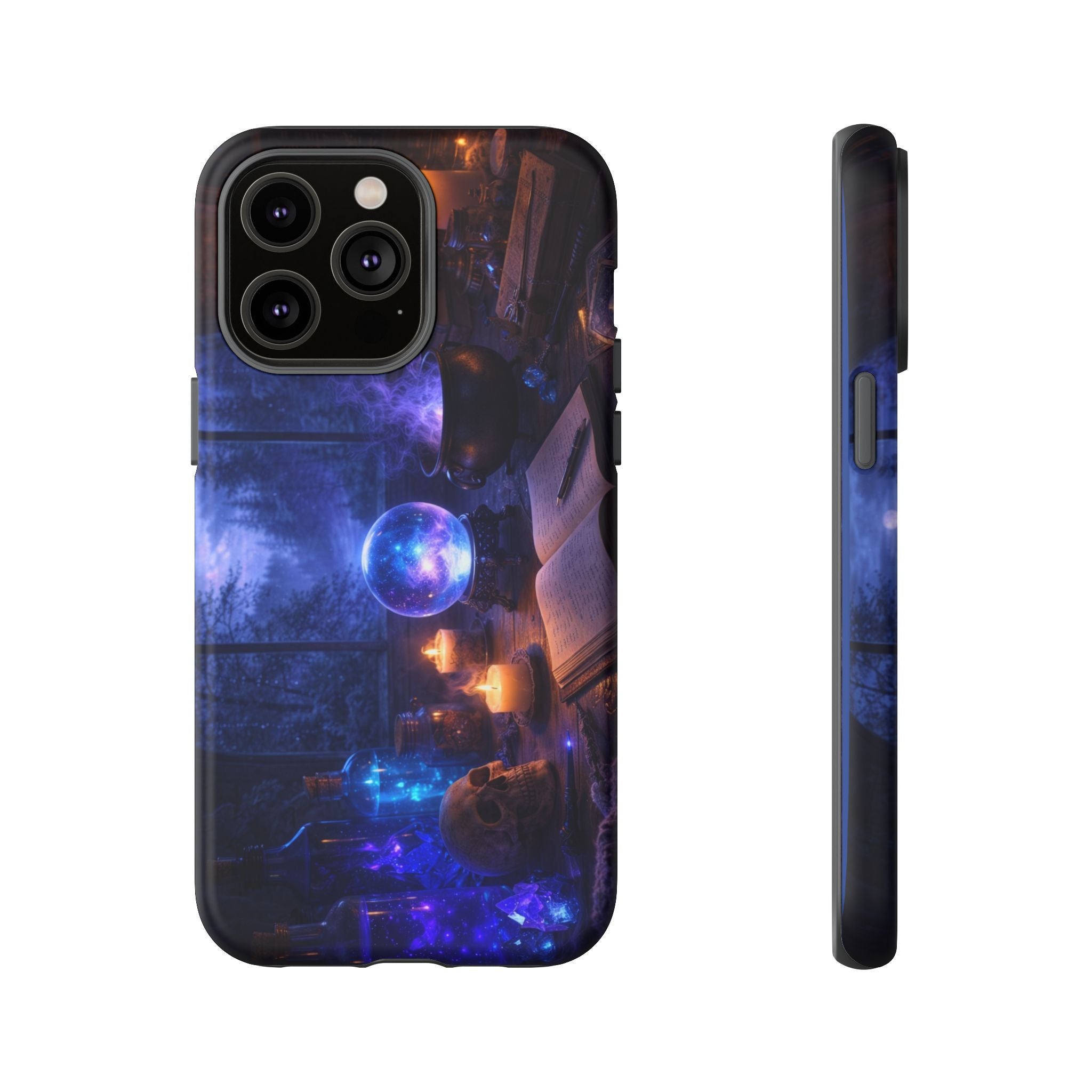 Arcane Alchemist Crystal Ball Phone Case — Midnight Candlelit Study Design