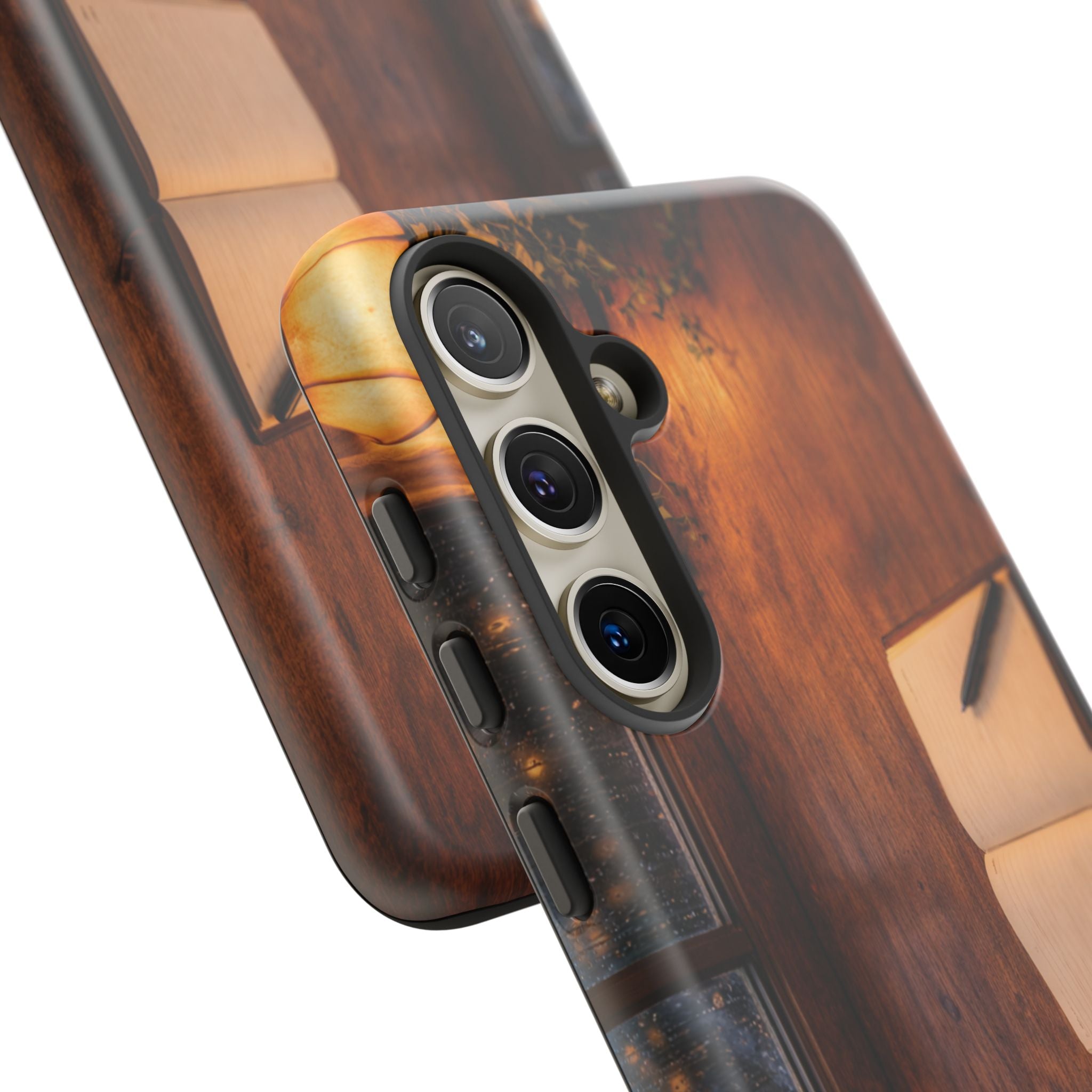 Cozy Writer’s Desk Phone Case — Cozy Notebook & Coffee Woodgrain Design