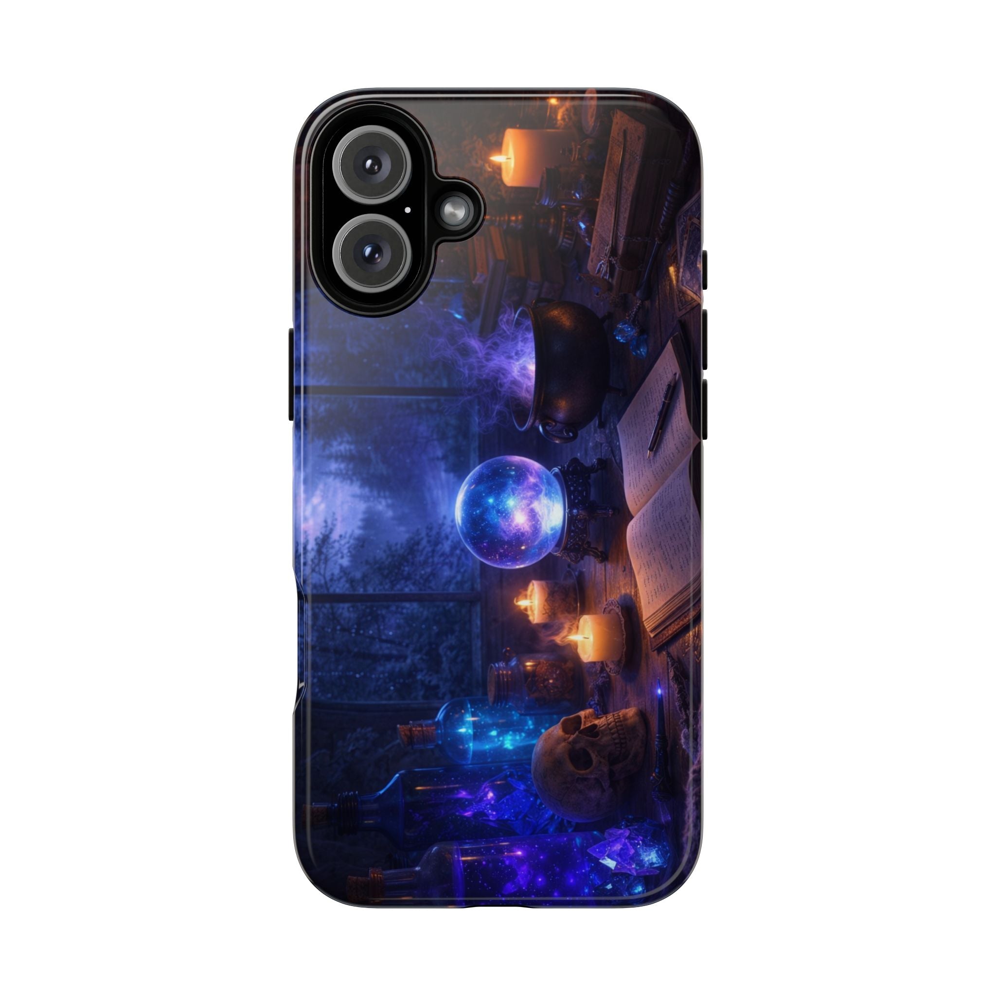 Arcane Alchemist Crystal Ball Phone Case — Midnight Candlelit Study Design